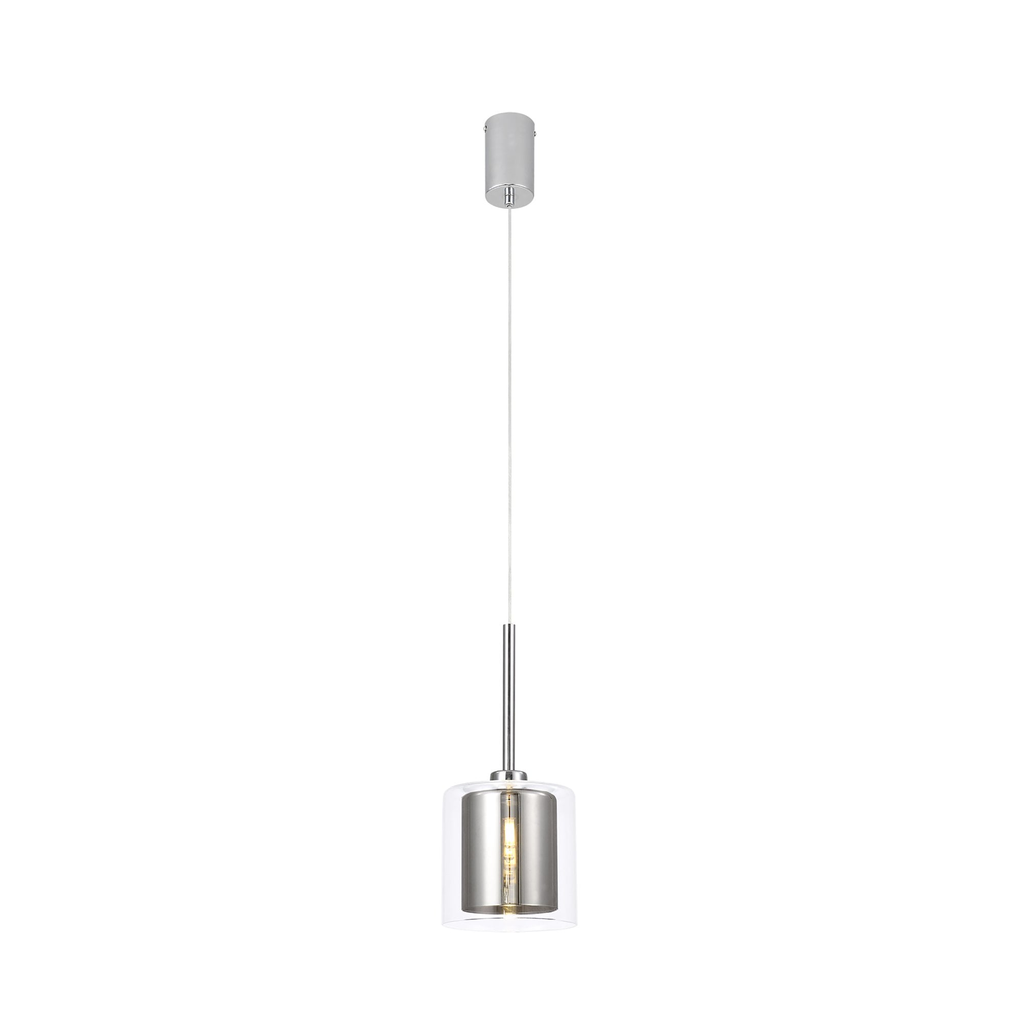 Fabula Tamworth Single Pendant - Medium Cylinder Shade with Clear Outer - Polished Chrome, Chrome & Clear Glass