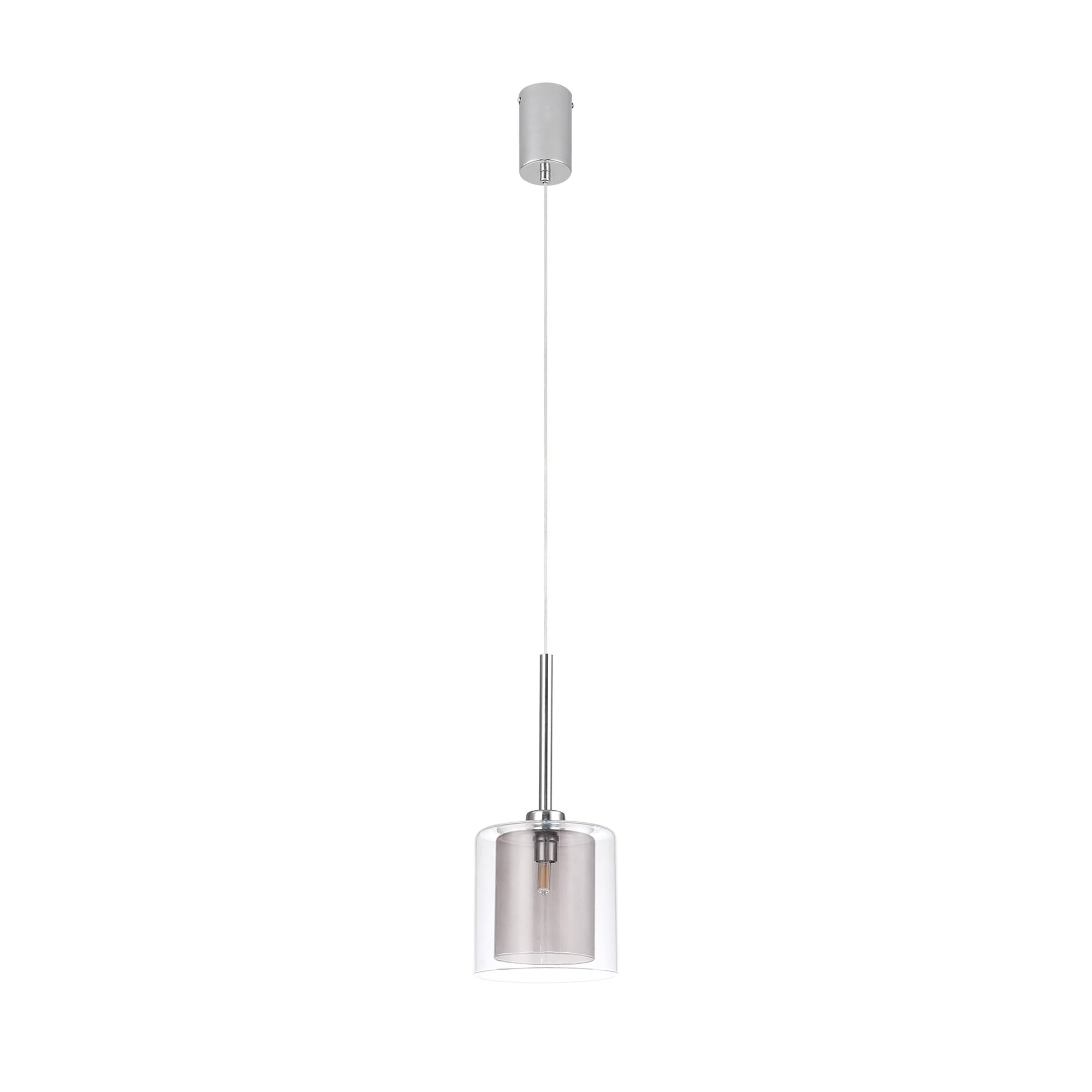 Fabula Tamworth Single Pendant - Medium Cylinder Shade with Clear Outer - Polished Chrome, Smoked & Clear Glass