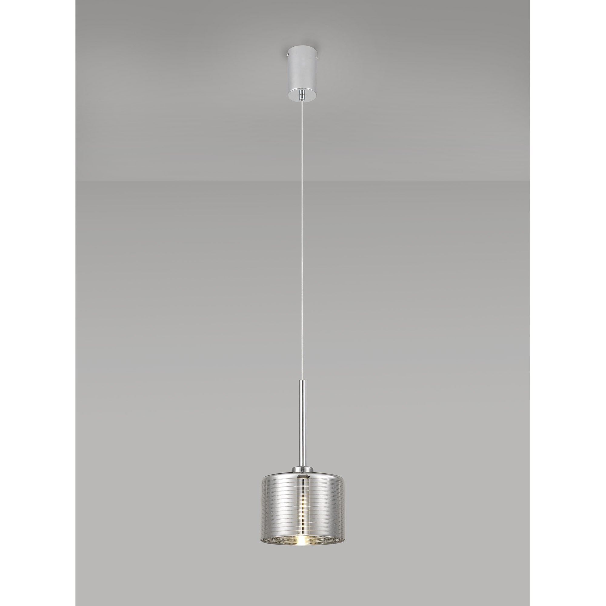 Fabula Tamworth Single Pendant - Short Cylinder Shade - Polished Chrome & Chrome Lined Glass