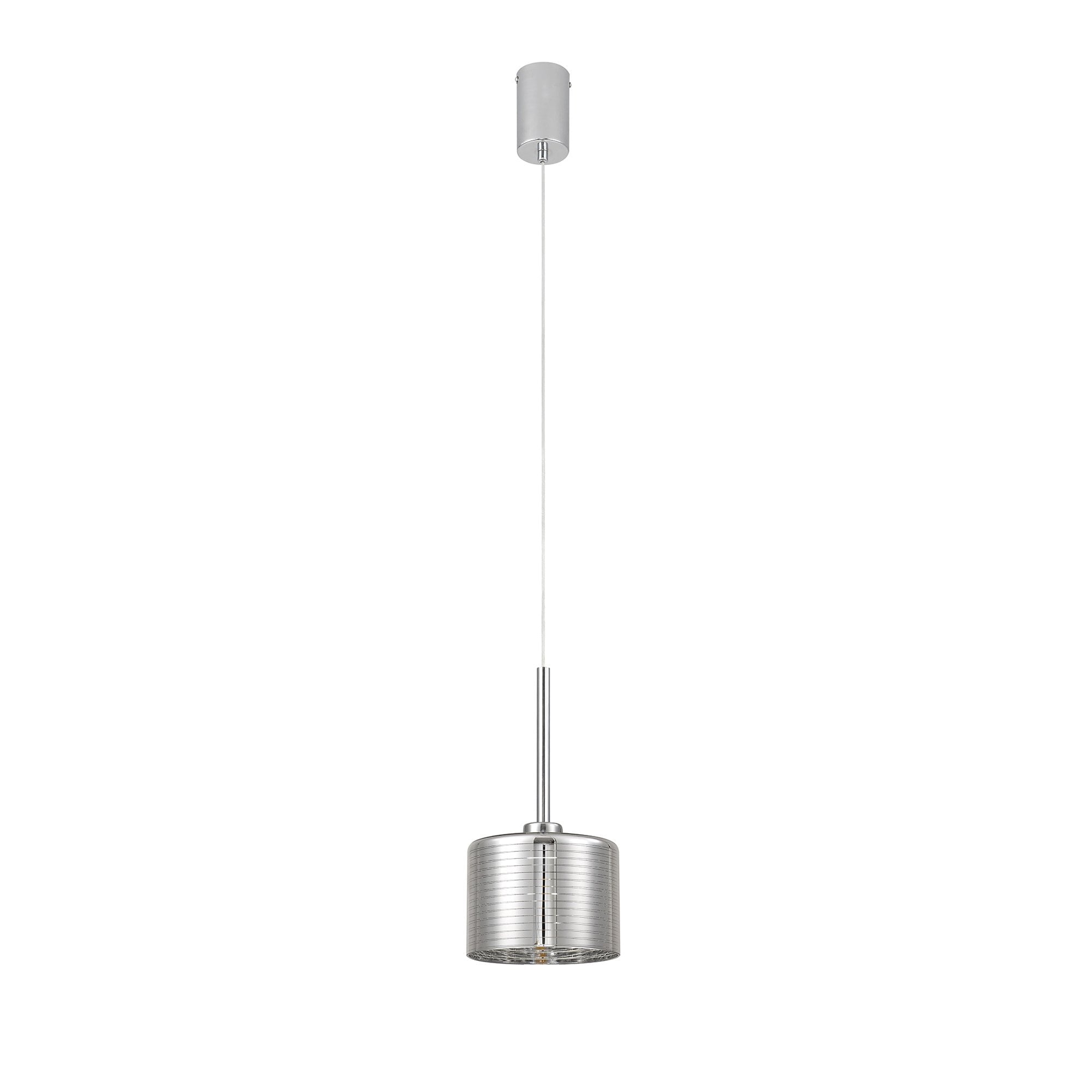 Fabula Tamworth Single Pendant - Short Cylinder Shade - Polished Chrome & Chrome Lined Glass