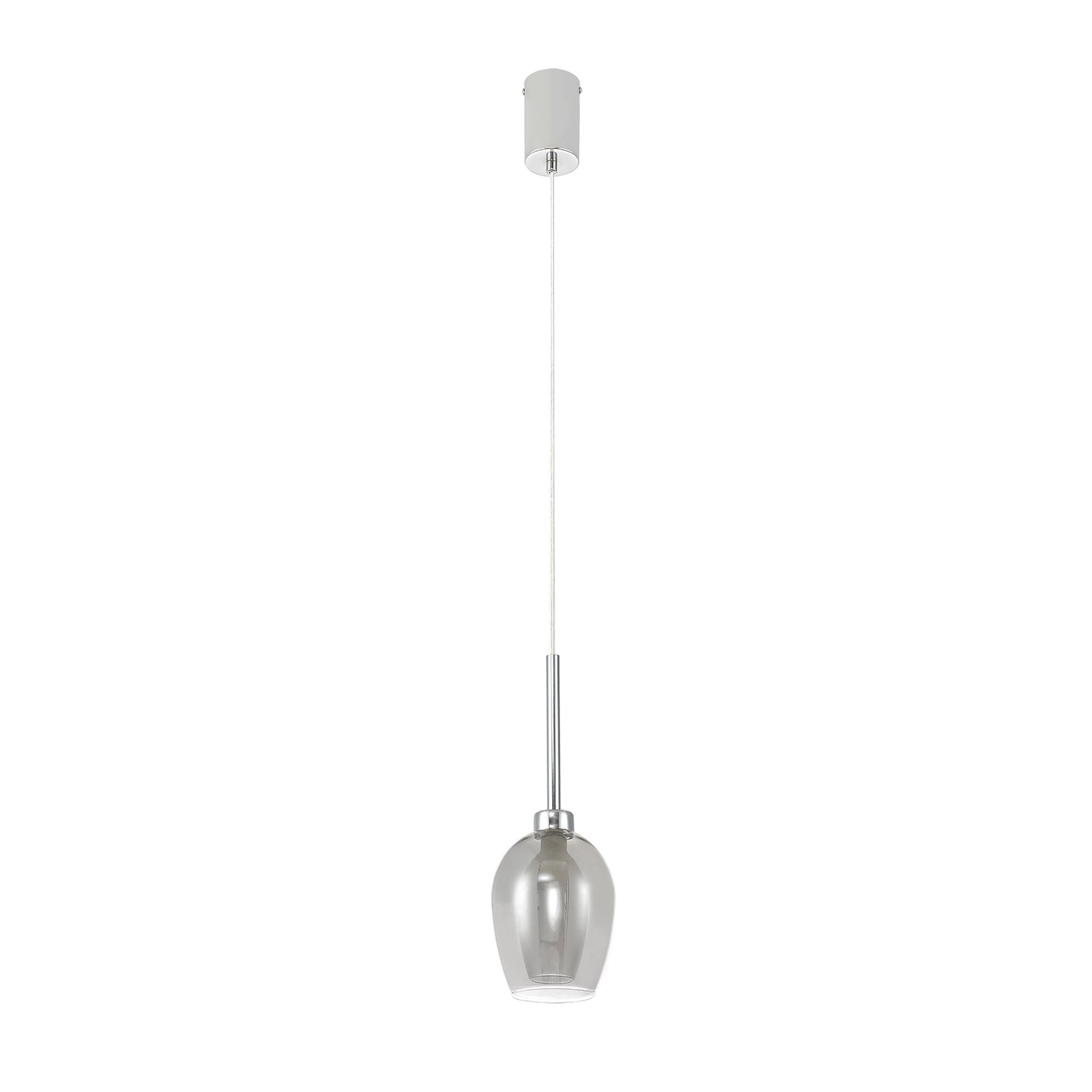 Fabula Tamworth Single Pendant - Wine Glass Shade with Inner Frosted Glass - Polished Chrome, Smoked & Frosted Glass