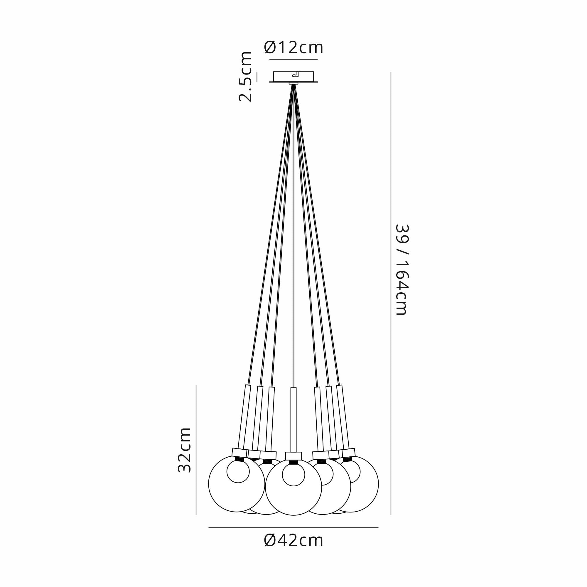 Fabula Tamworth 7 Light Cluster Pendant - Round Shades with Inner Frosted Globes - Polished Chrome & Frosted Glass