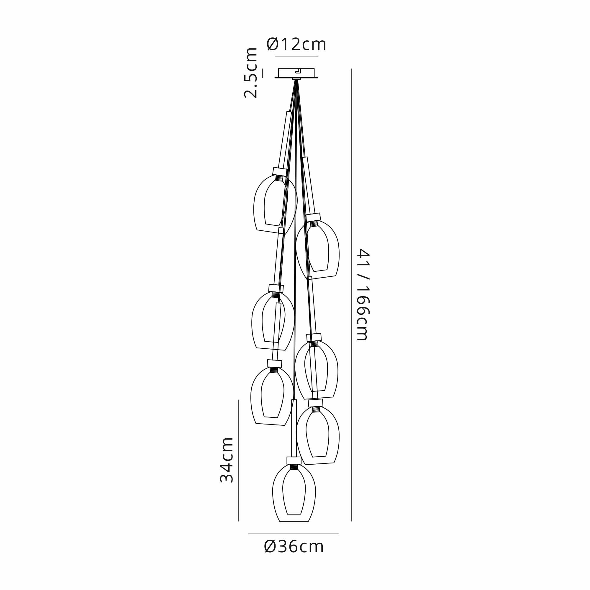 Fabula Tamworth 7 Light Cluster Pendant - Wine Glass Shades with Inner Frosted Glass - Polished Chrome, Smoked & Frosted Glass
