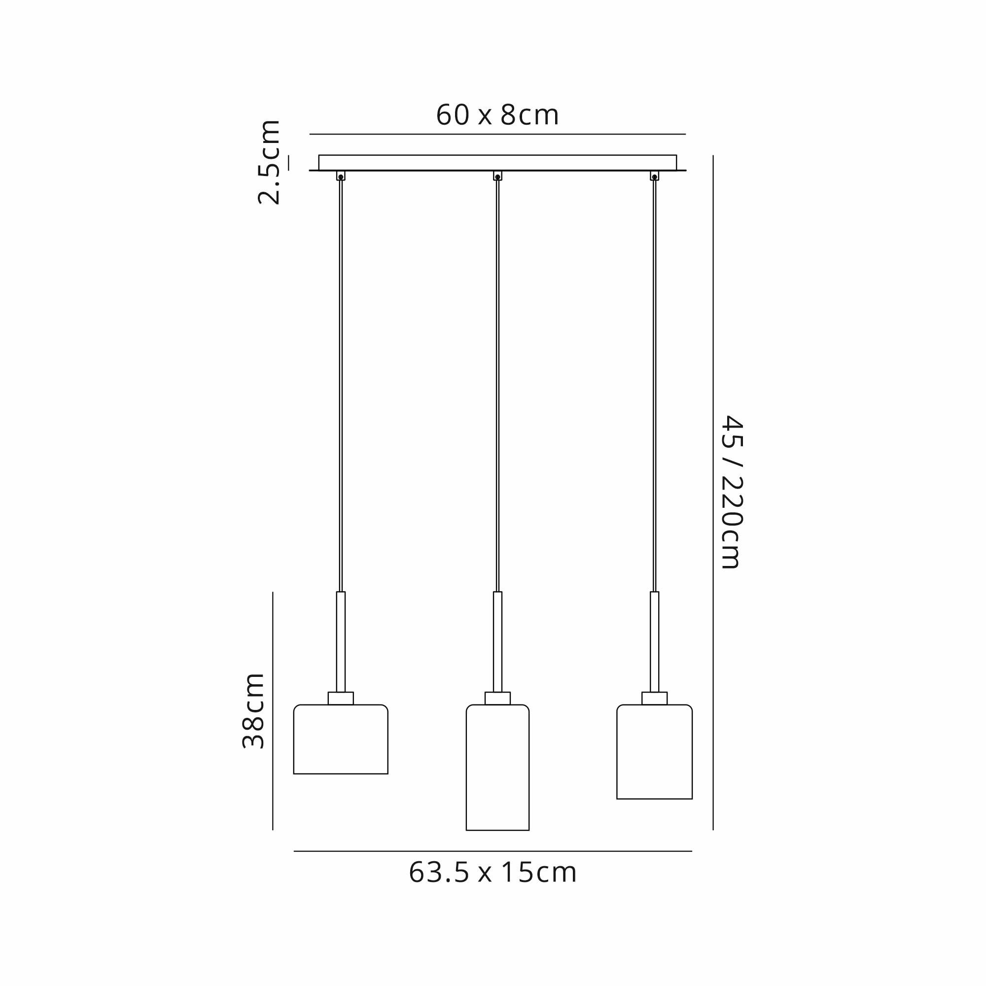 Fabula Tamworth 3 Light Linear Pendant - Mixed Cylinder Shades - Polished Chrome & Chrome Glass
