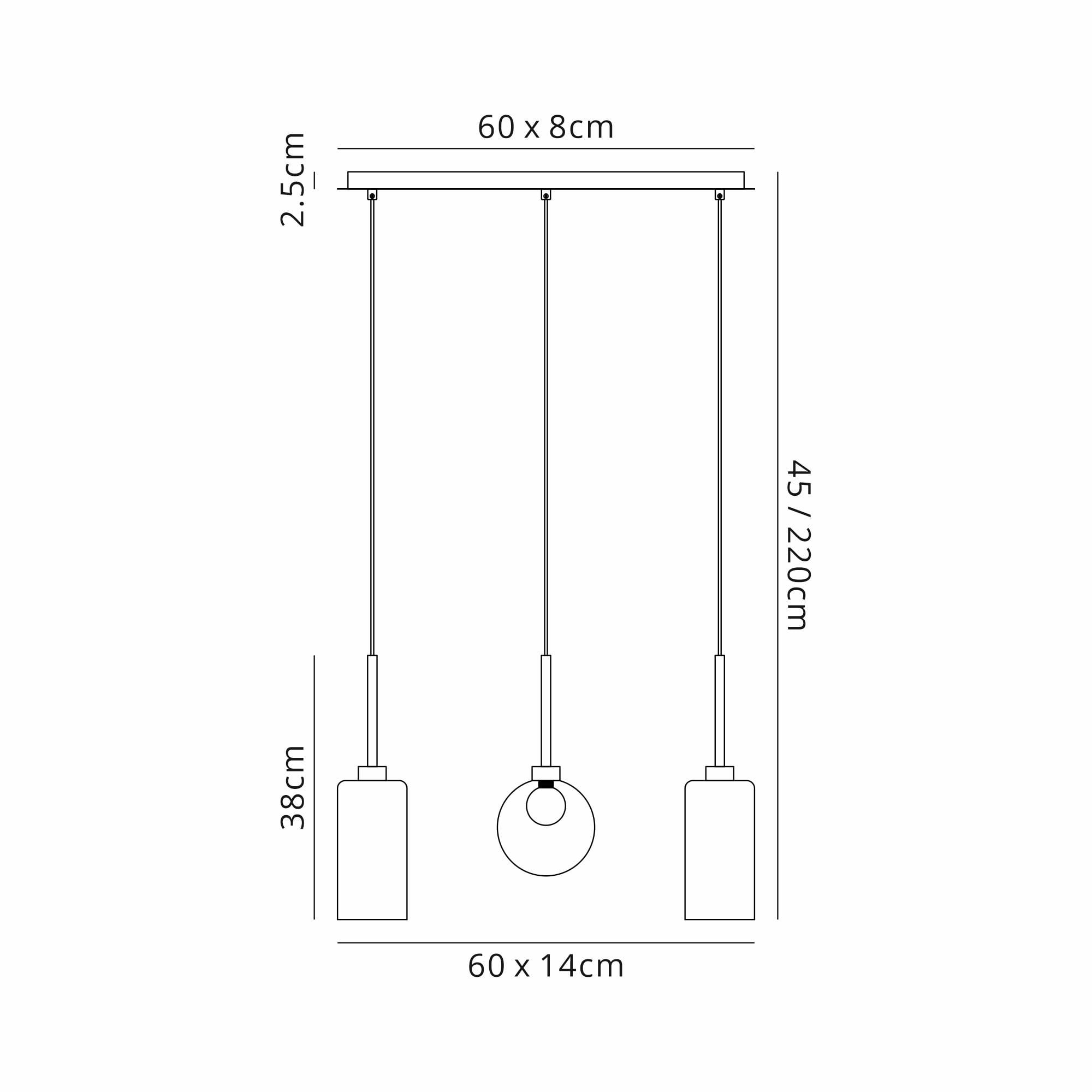 Fabula Tamworth 3 Light Linear Pendant - Mixed Shades A - Polished Chrome, Smoked & Frosted Glass