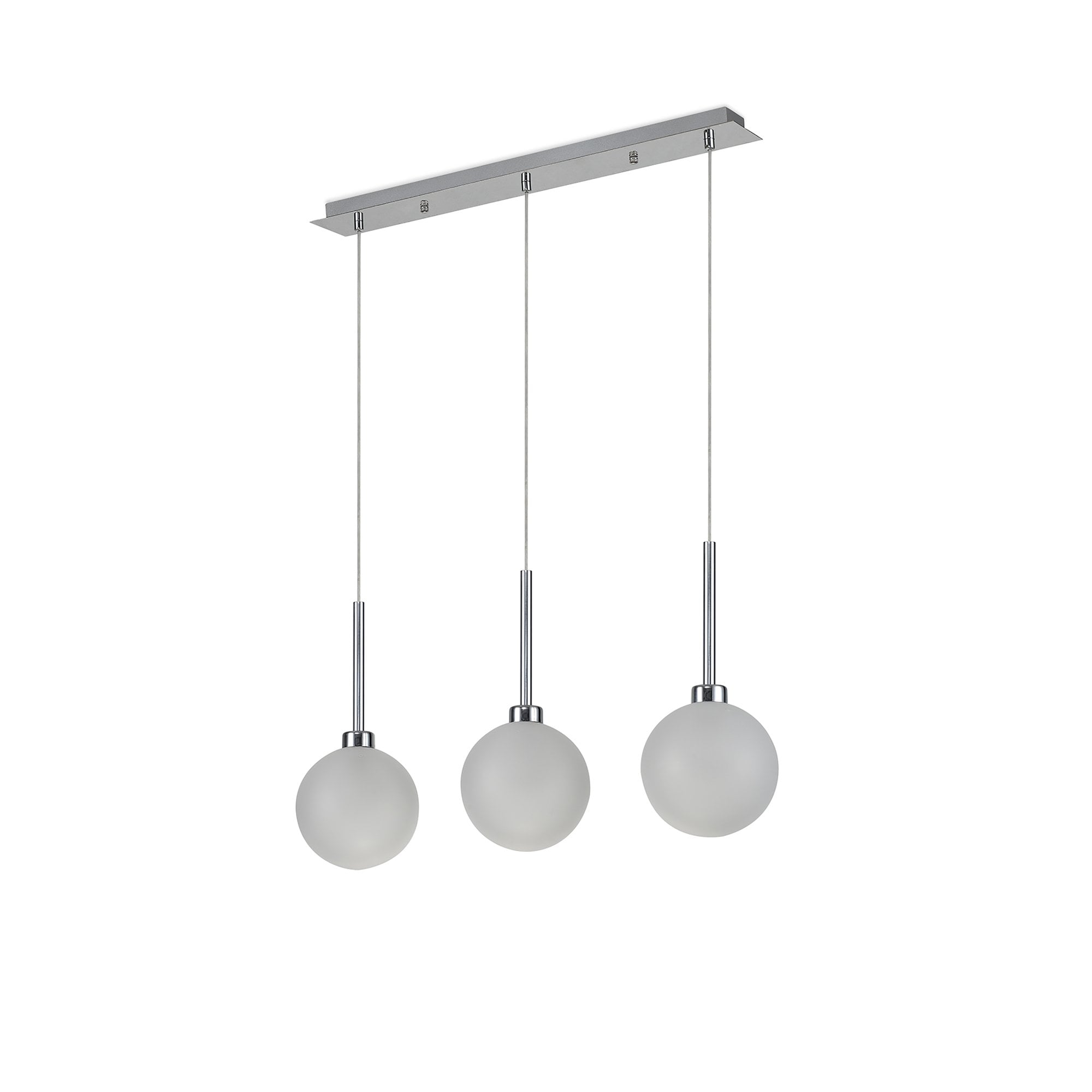 Fabula Tamworth 3 Light Linear Pendant - Round Shades with Inner Frosted Globes - Polished Chrome & Frosted Glass
