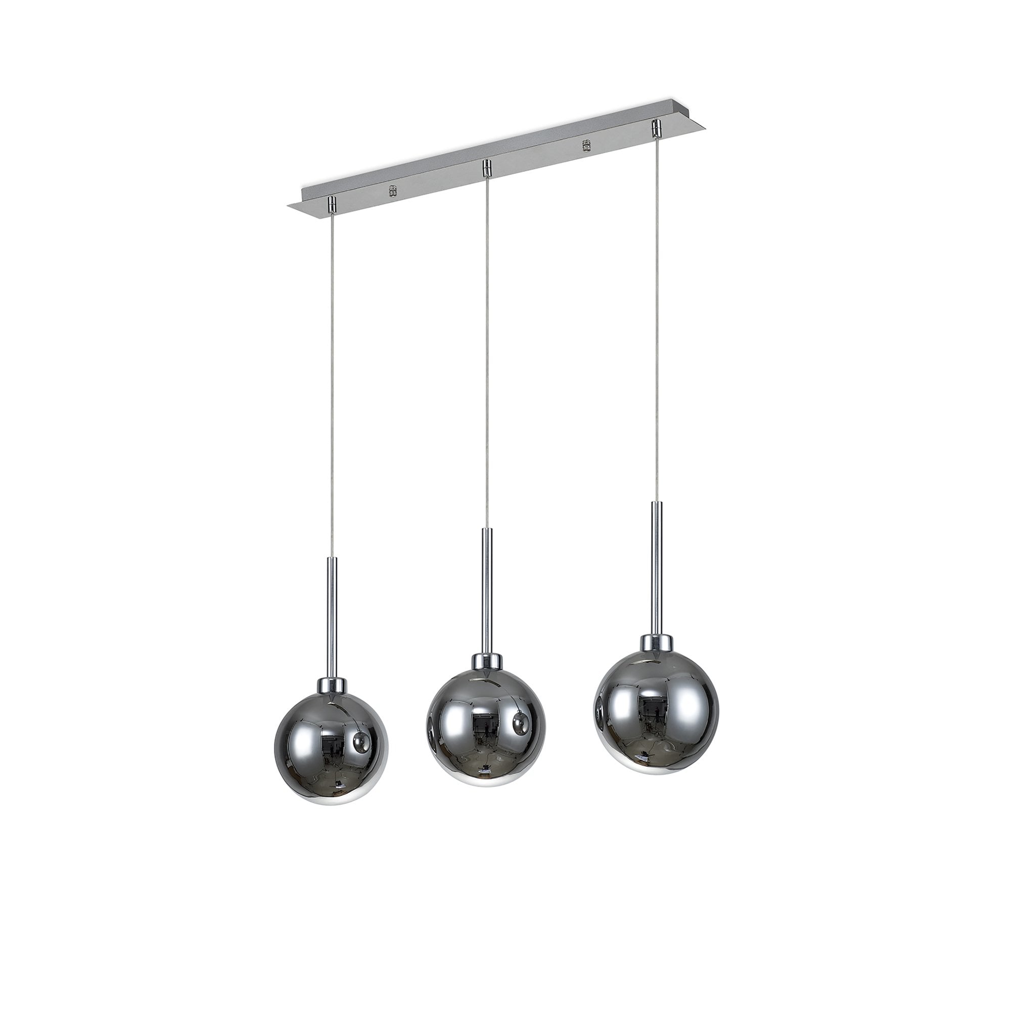 Fabula Tamworth 3 Light Linear Pendant - Round Shades with Inner Frosted Globes - Polished Chrome, Chrome & Frosted Glass