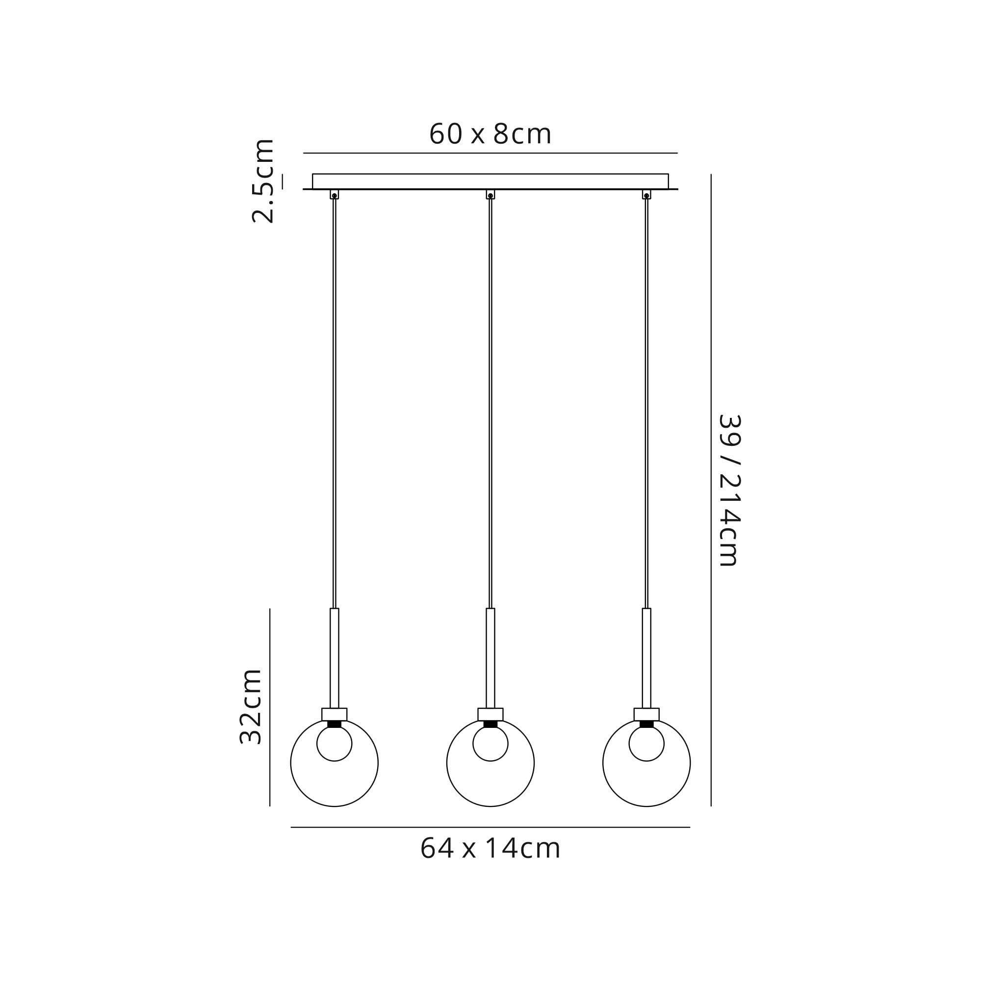 Fabula Tamworth 3 Light Linear Pendant - Round Shades with Inner Frosted Globes - Polished Chrome, Smoked & Frosted Glass
