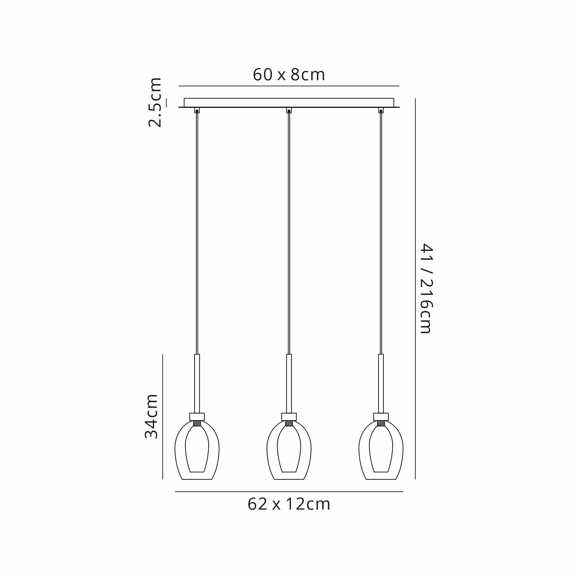 Fabula Tamworth 3 Light Linear Pendant - Wine Glass Shades with Inner Frosted Glass - Polished Chrome, Smoked & Frosted Glass