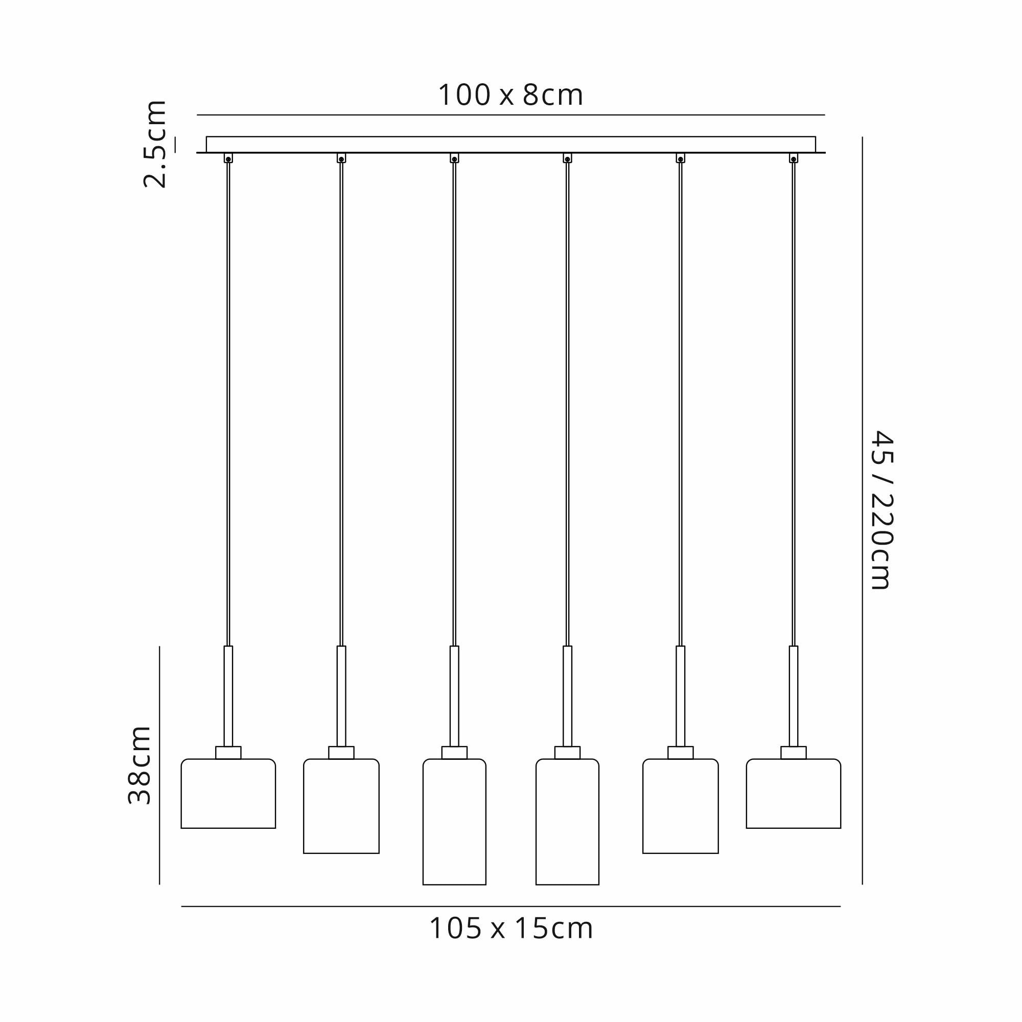 Fabula Tamworth 6 Light Linear Pendant - Mixed Cylinder Shades - Polished Chrome & Frosted Glass