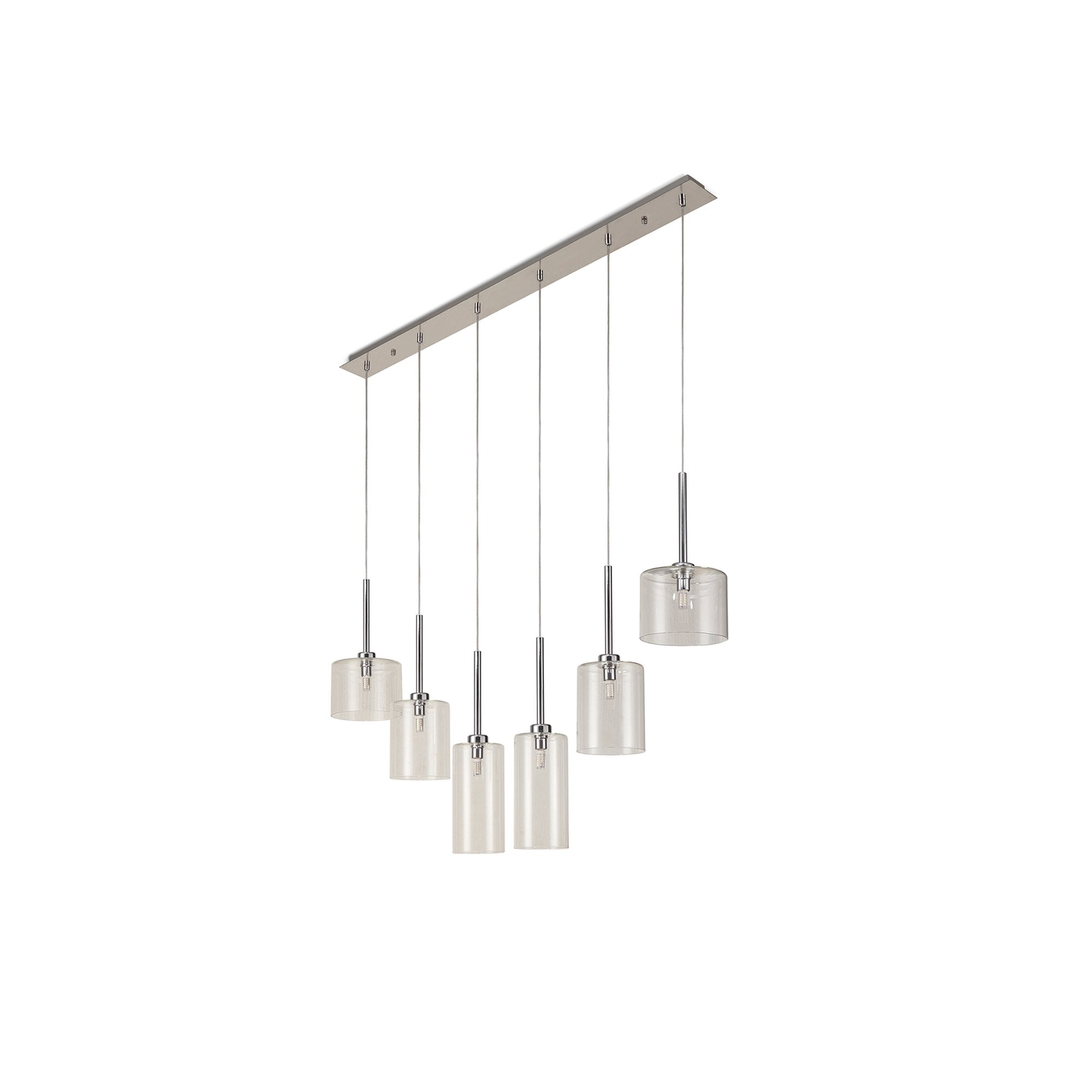 Fabula Tamworth 6 Light Linear Pendant - Mixed Cylinder Shades - Polished Chrome & Clear Glass