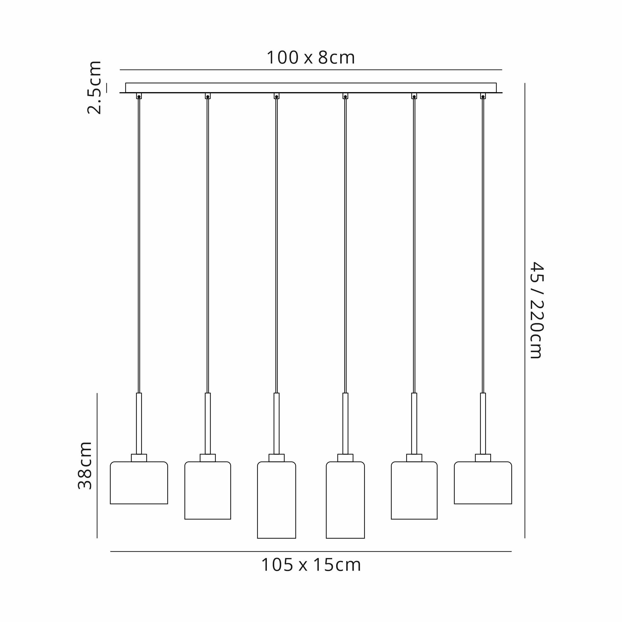 Fabula Tamworth 6 Light Linear Pendant - Mixed Cylinder Shades - Polished Chrome & Clear Glass