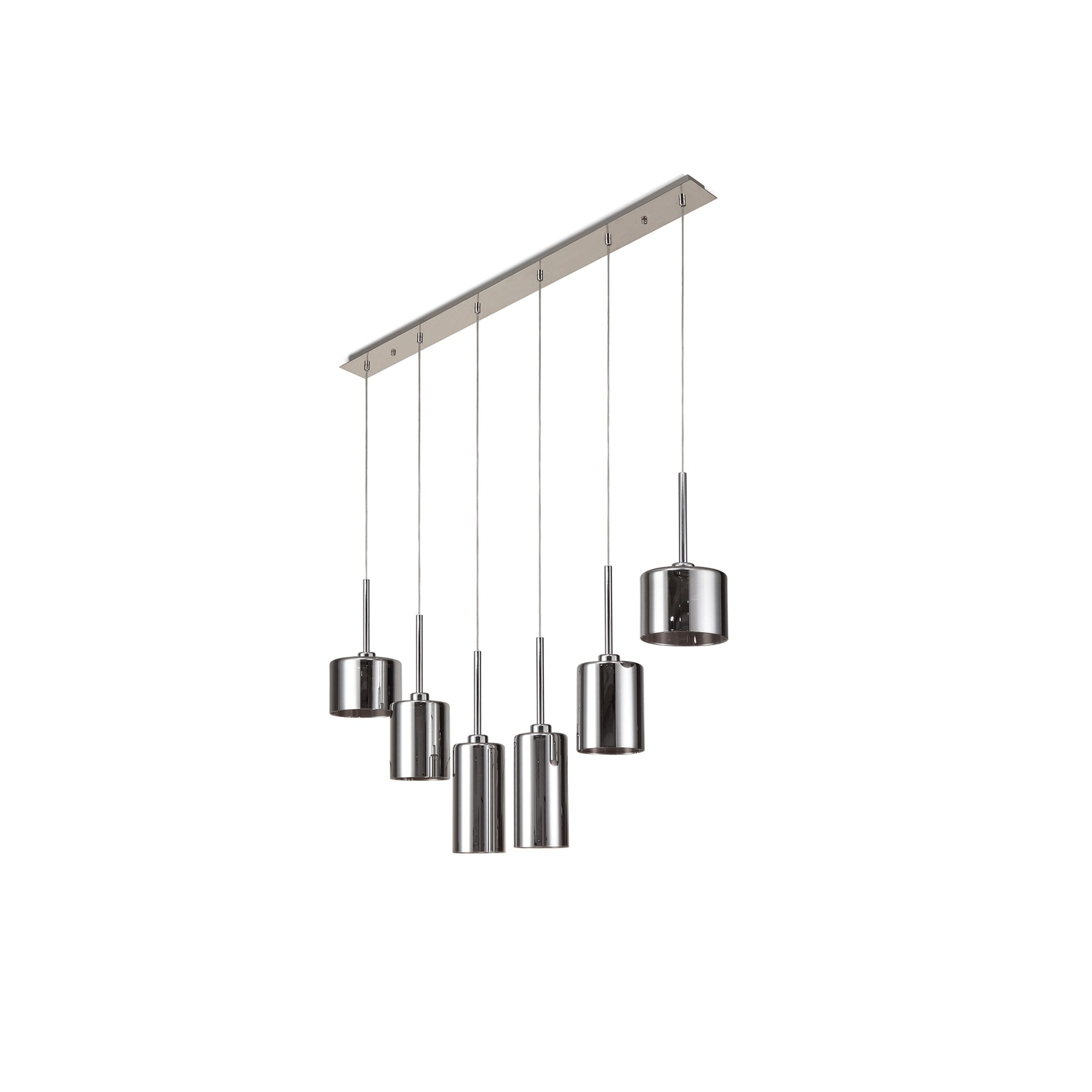 Fabula Tamworth 6 Light Linear Pendant - Mixed Cylinder Shades - Polished Chrome & Chrome Glass