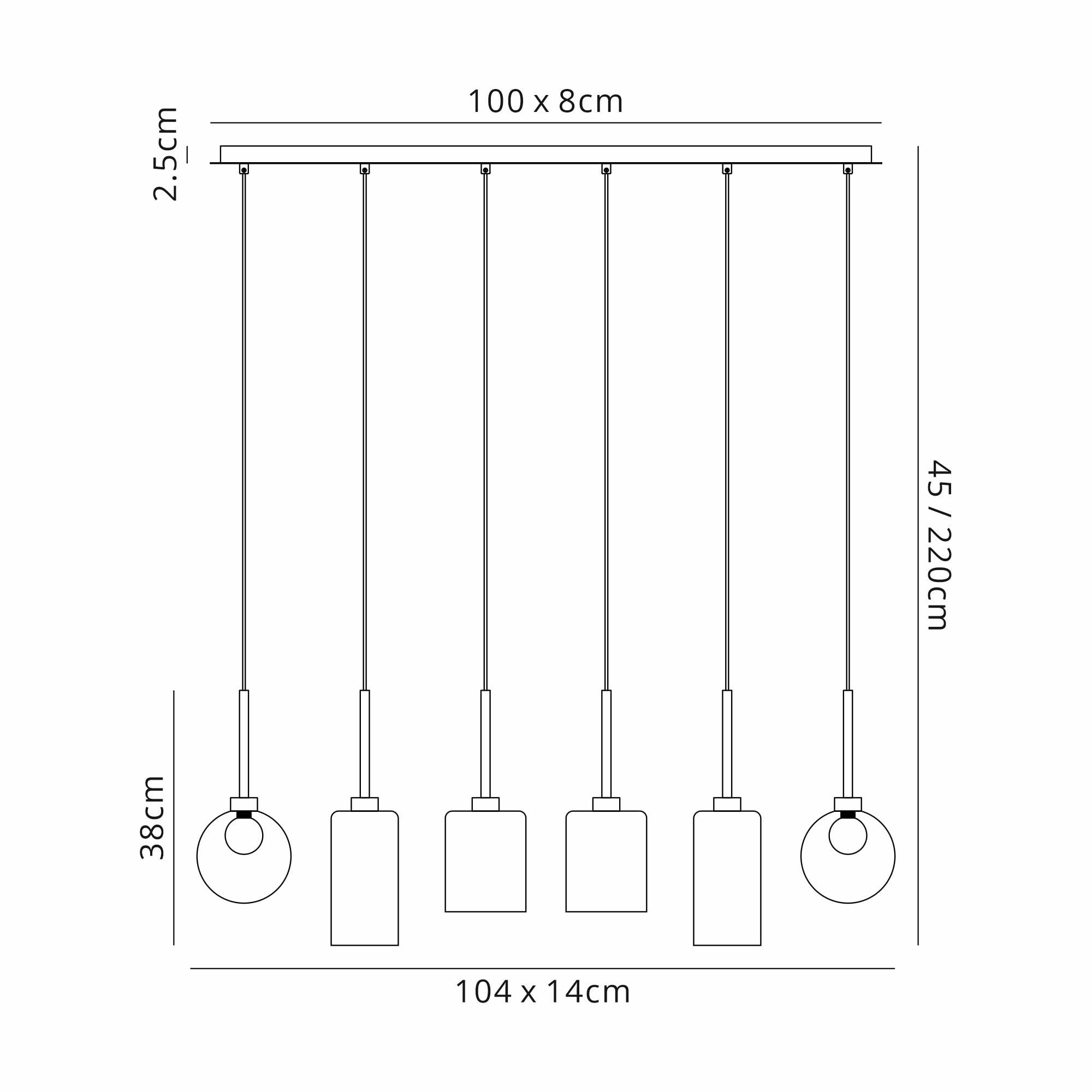 Fabula Tamworth 6 Light Linear Pendant - Mixed Shades D - Polished Chrome, Clear & Frosted Glass