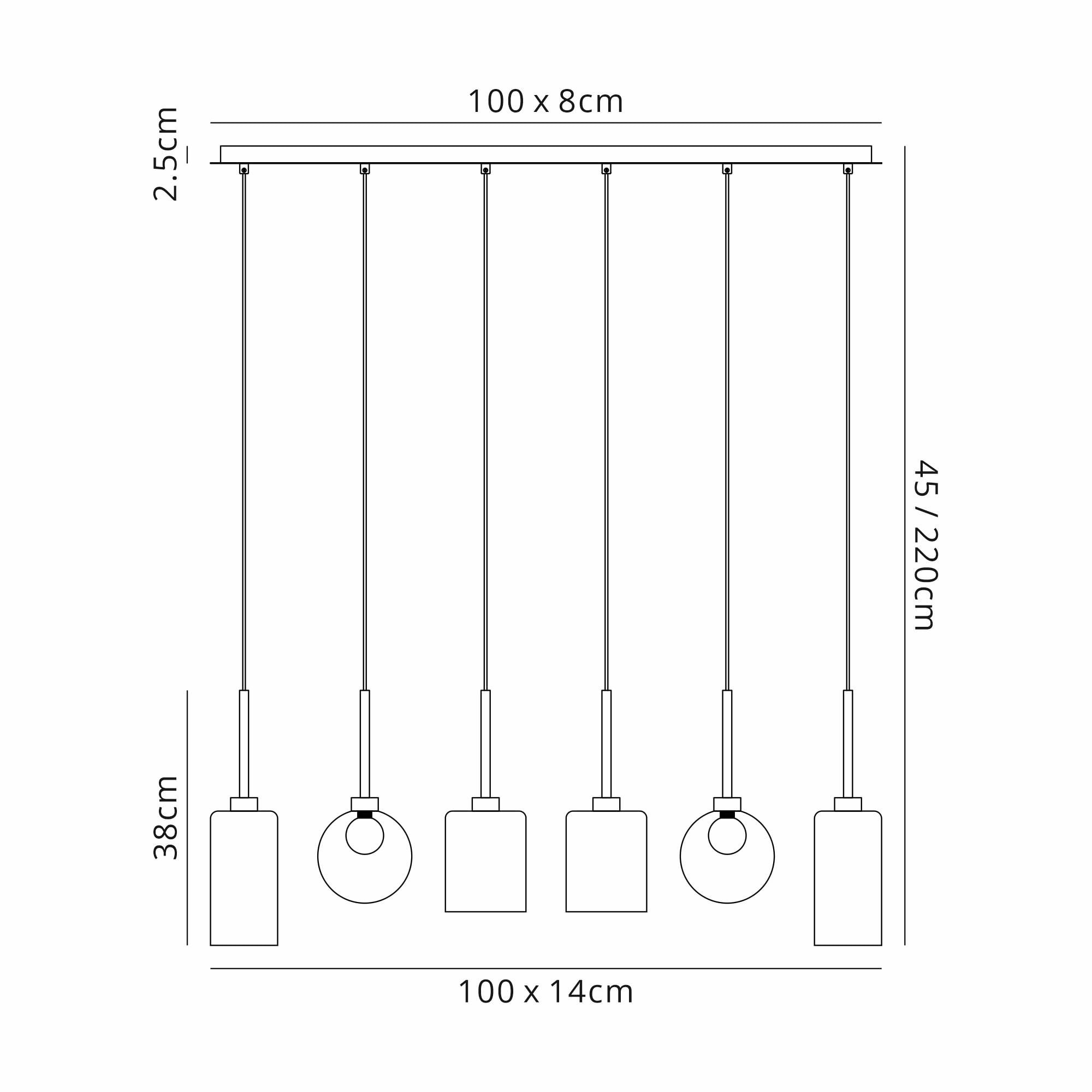 Fabula Tamworth 6 Light Linear Pendant - Mixed Shades E - Polished Chrome, Chrome & Frosted Glass