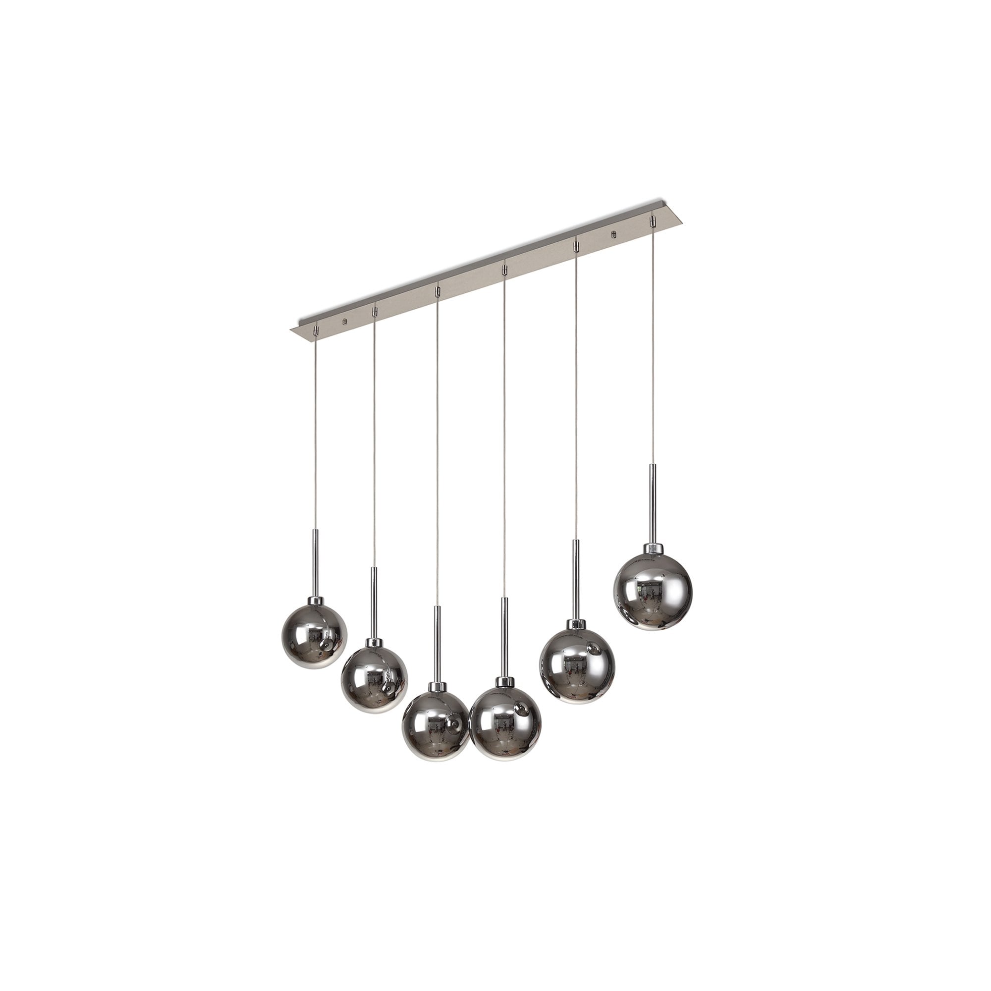 Fabula Tamworth 6 Light Linear Pendant - Round Shades with Inner Frosted Globes - Polished Chrome, Chrome & Frosted Glass