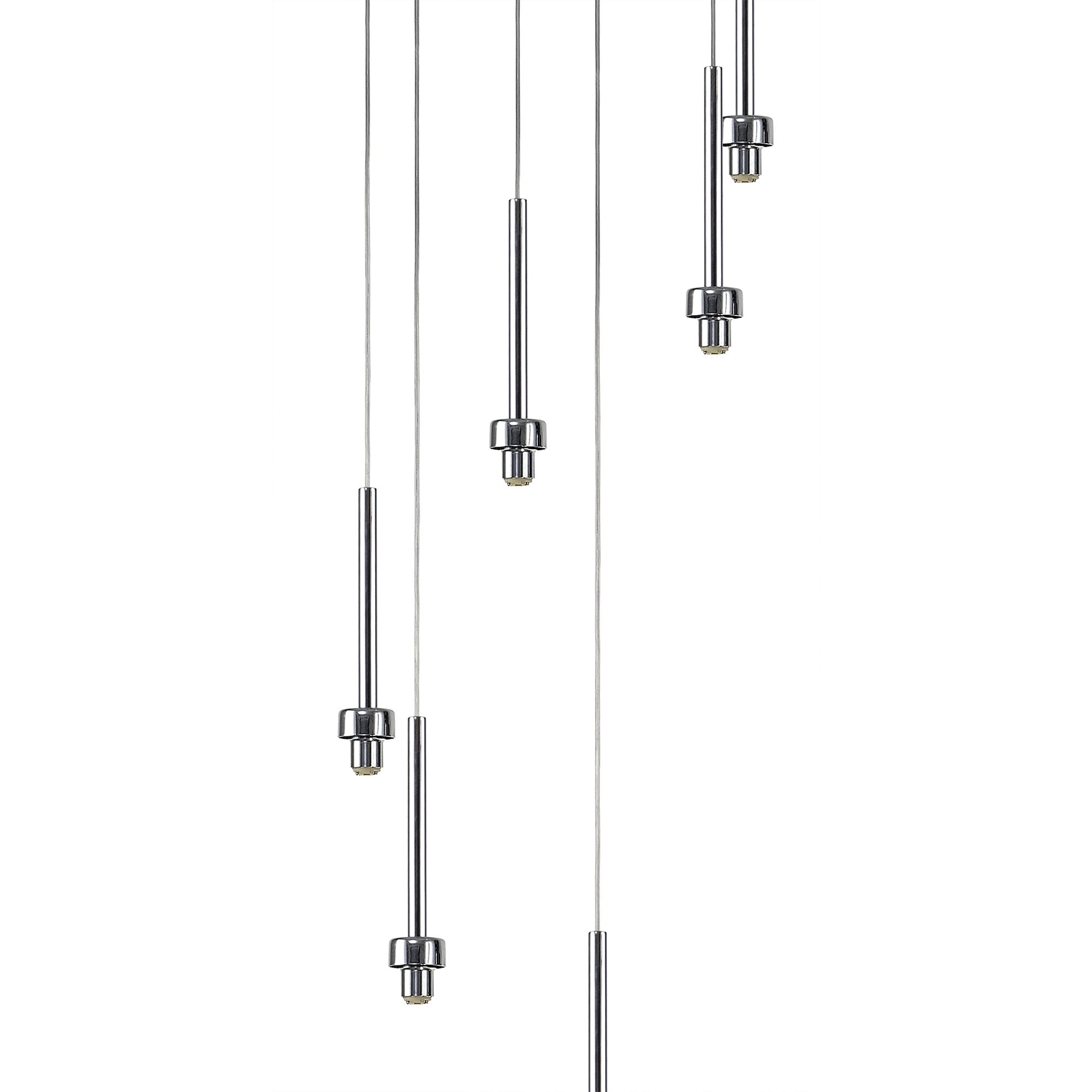 Fabula Tamworth 6 Light Round Pendant - Round Shades with Inner Frosted Globes - Polished Chrome & Frosted Glass