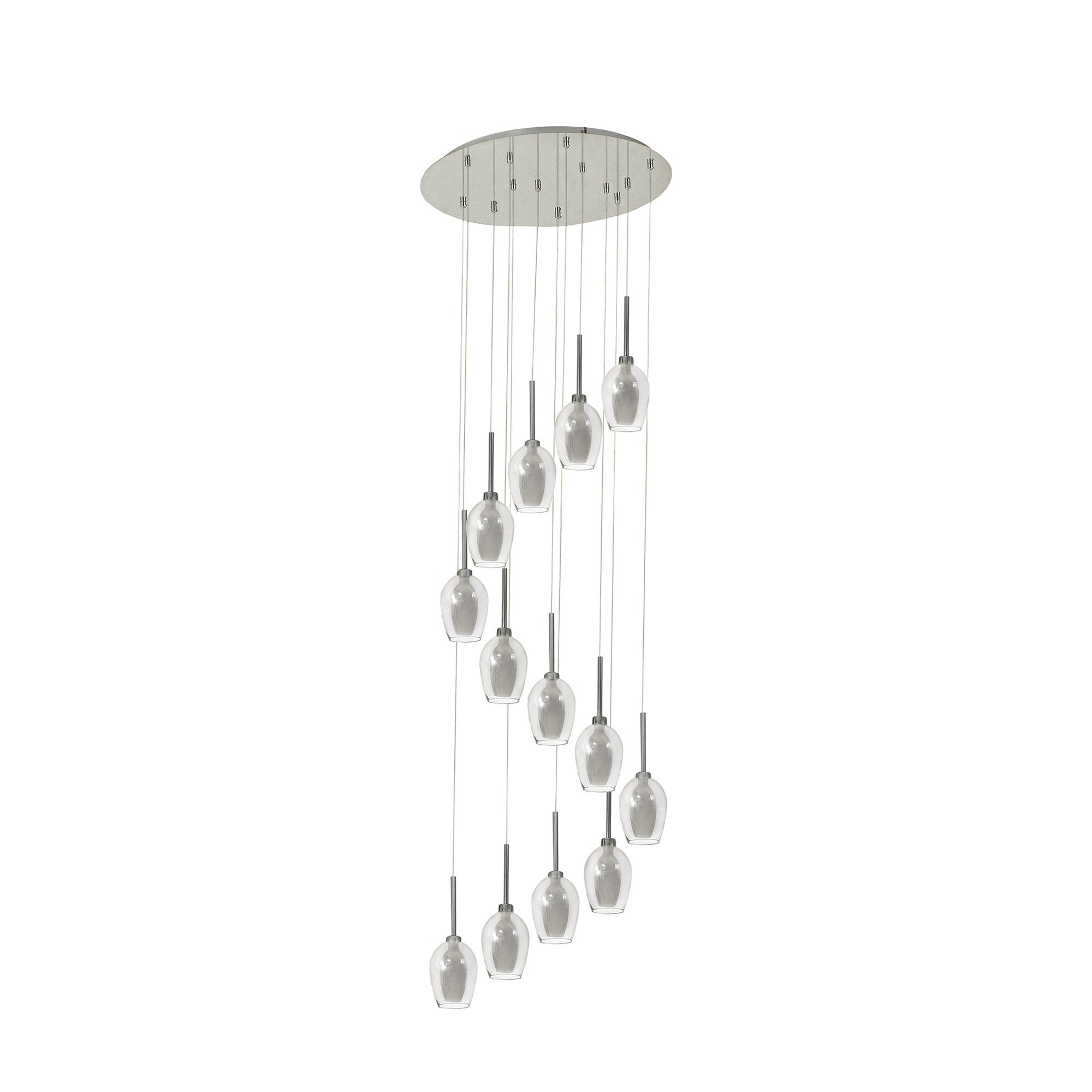 Fabula Tamworth 13 Light Round Pendant - Wine Glass Shades with Inner Frosted Glass - Polished Chrome, Smoked & Frosted Glass