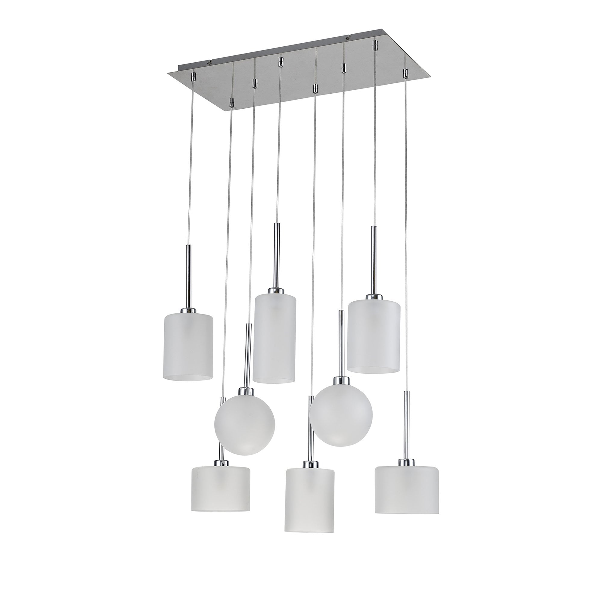 Fabula Tamworth 8 Light Rectangle Pendant - Mixed Shades G - Polished Chrome & Frosted Glass