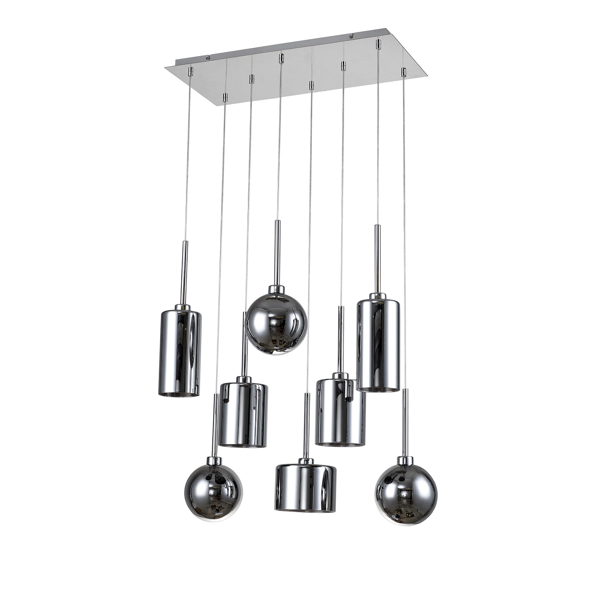 Fabula Tamworth 8 Light Rectangle Pendant - Mixed Shades G - Polished Chrome, Chrome & Frosted Glass