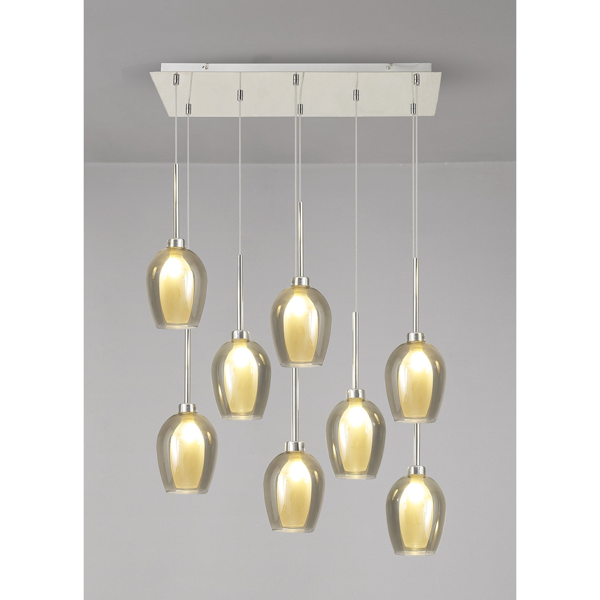 Fabula Tamworth 8 Light Rectangle Pendant - Wine Glass Shades with Inner Frosted Glass - Polished Chrome, Smoked & Frosted Glass