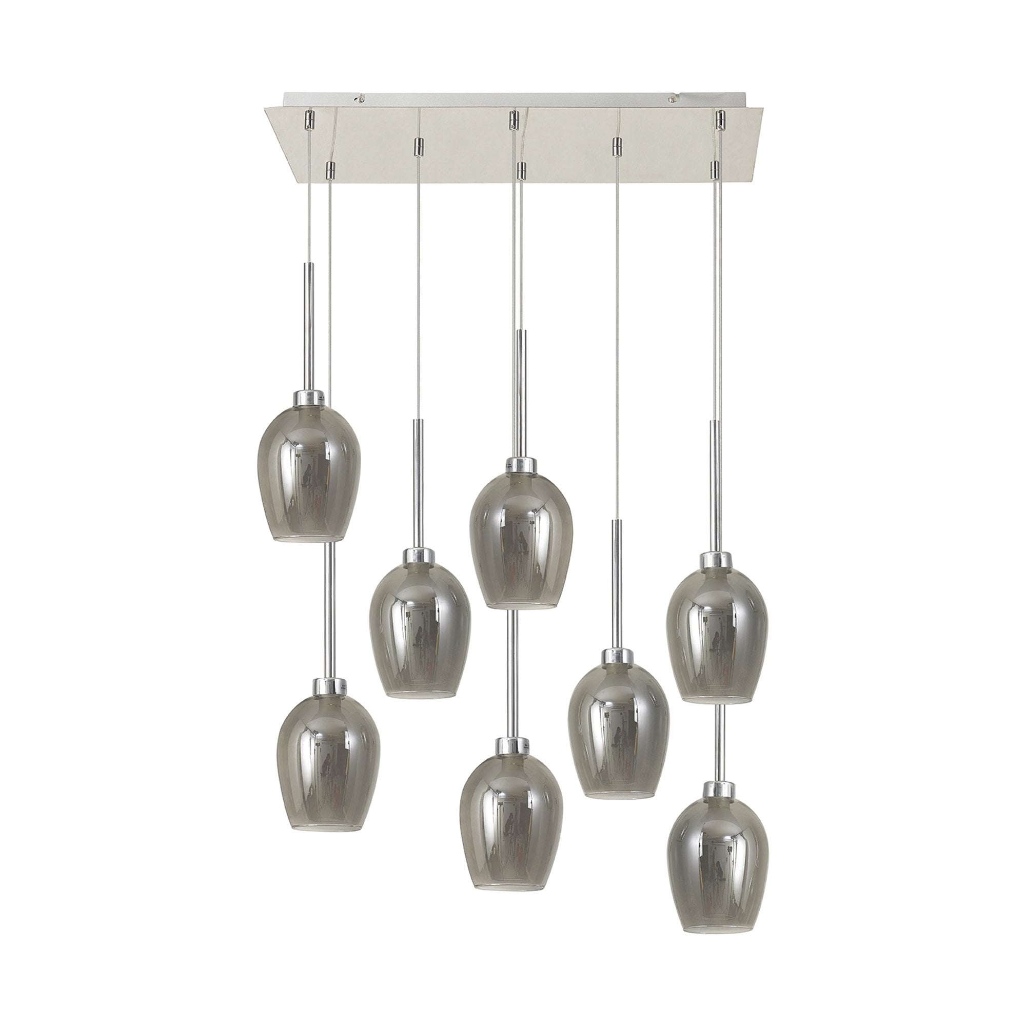 Fabula Tamworth 8 Light Rectangle Pendant - Wine Glass Shades with Inner Frosted Glass - Polished Chrome, Smoked & Frosted Glass