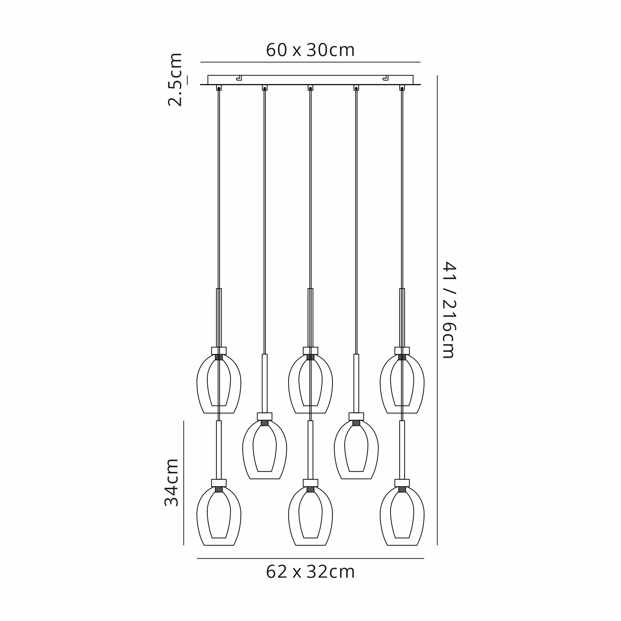 Fabula Tamworth 8 Light Rectangle Pendant - Wine Glass Shades with Inner Frosted Glass - Polished Chrome, Smoked & Frosted Glass