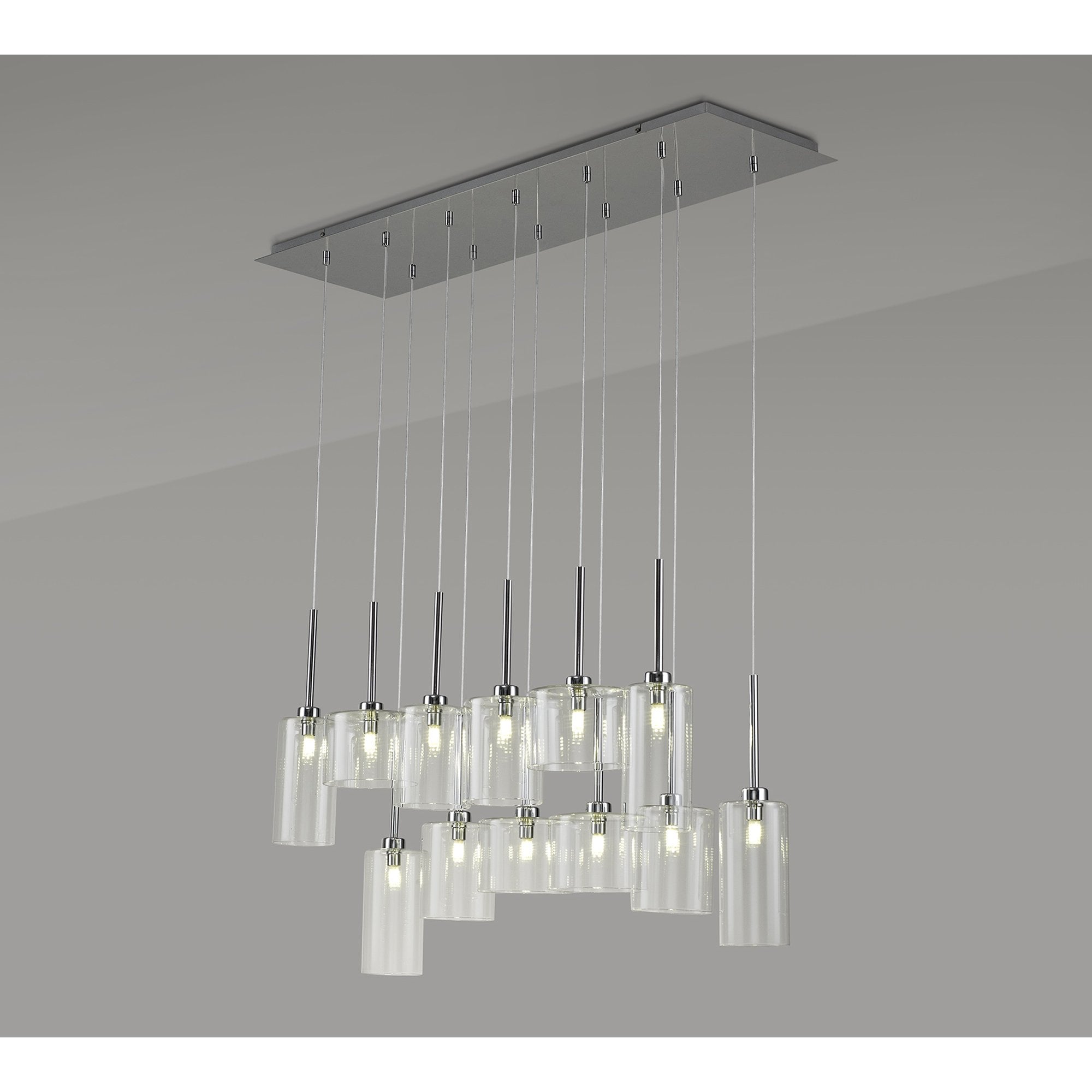 Fabula Tamworth 12 Light Linear Pendant - Mixed Cylinder Shades - Polished Chrome & Clear Glass