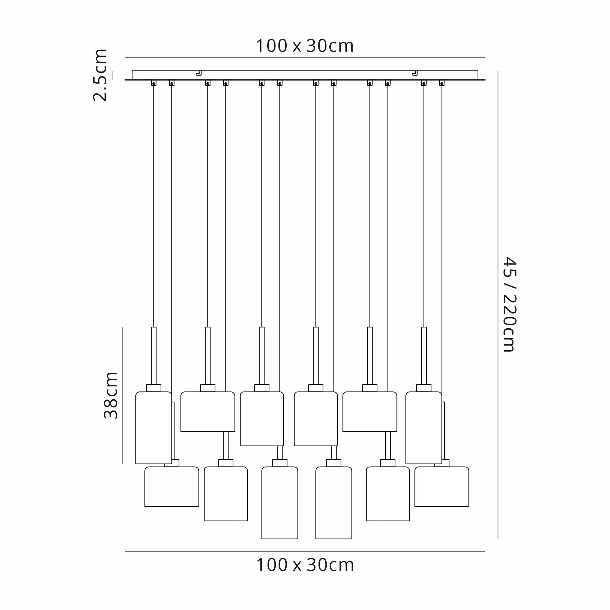 Fabula Tamworth 12 Light Linear Pendant - Mixed Cylinder Shades - Polished Chrome & Clear Glass