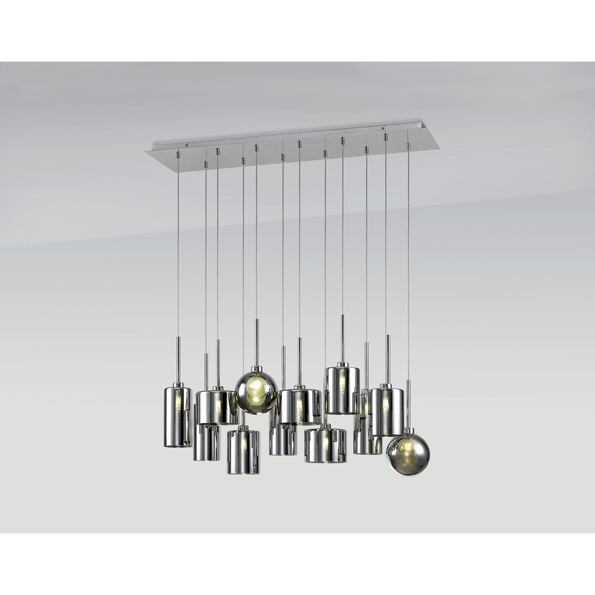 Fabula Tamworth 12 Light Linear Pendant - Mixed Shades G - Polished Chrome, Chrome & Frosted Glass