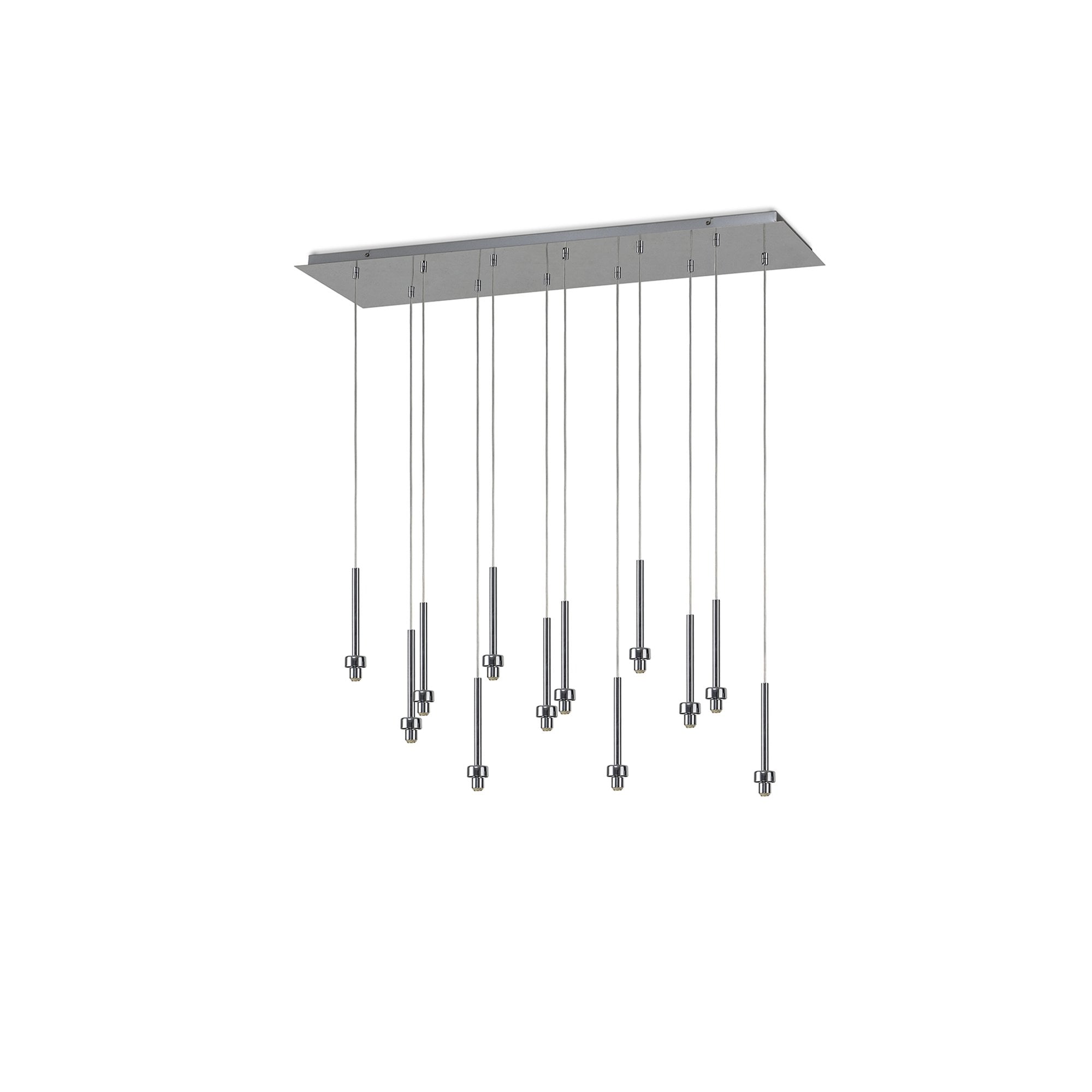 Fabula Tamworth 12 Light Linear Pendant - Medium Cylinder Shades with Clear Outer Glass - Polished Chrome, Chrome, Clear & Smoked Glass