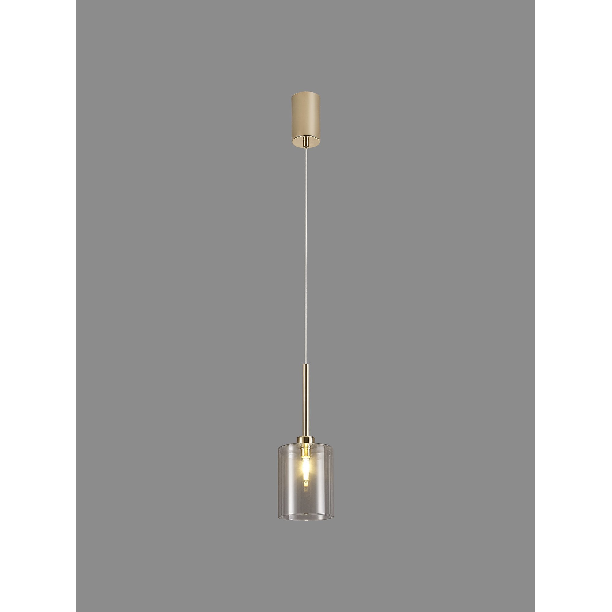 Fabula Tamworth Single Pendant - Medium Cylinder Shade - French Gold & Clear Glass