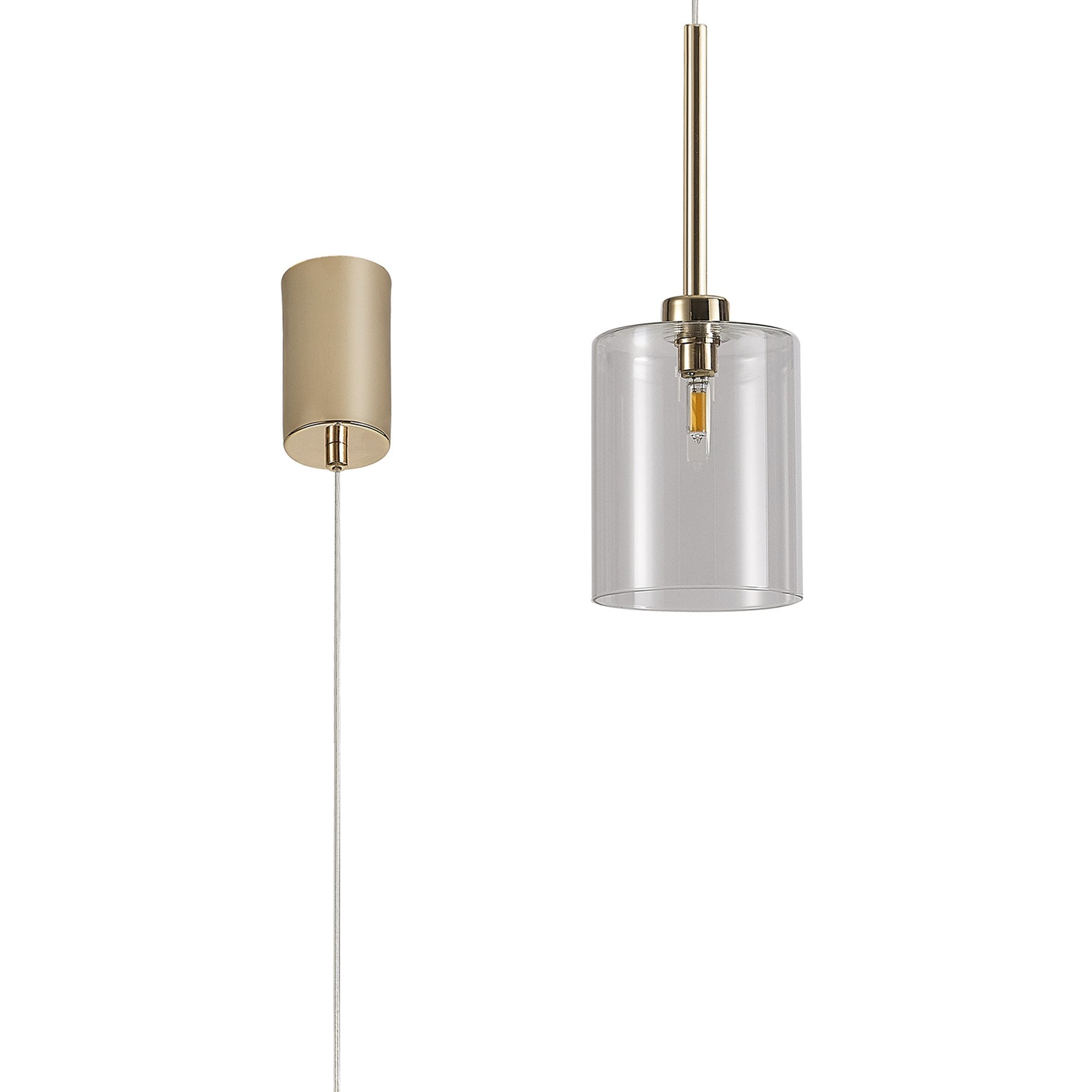 Fabula Tamworth Single Pendant - Medium Cylinder Shade - French Gold & Clear Glass