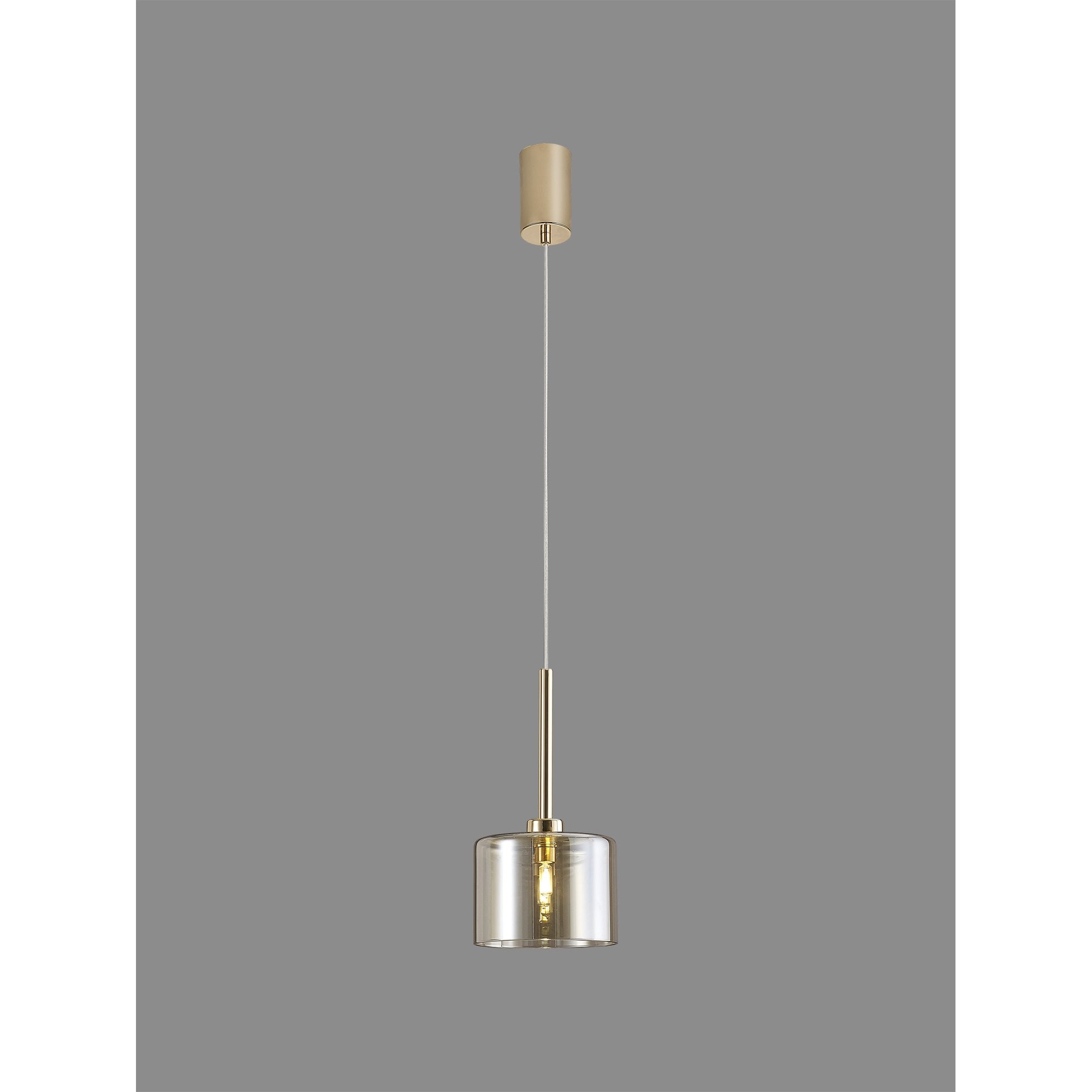 Fabula Tamworth Single Pendant - Medium Cylinder Shade - French Gold & Cognac Glass