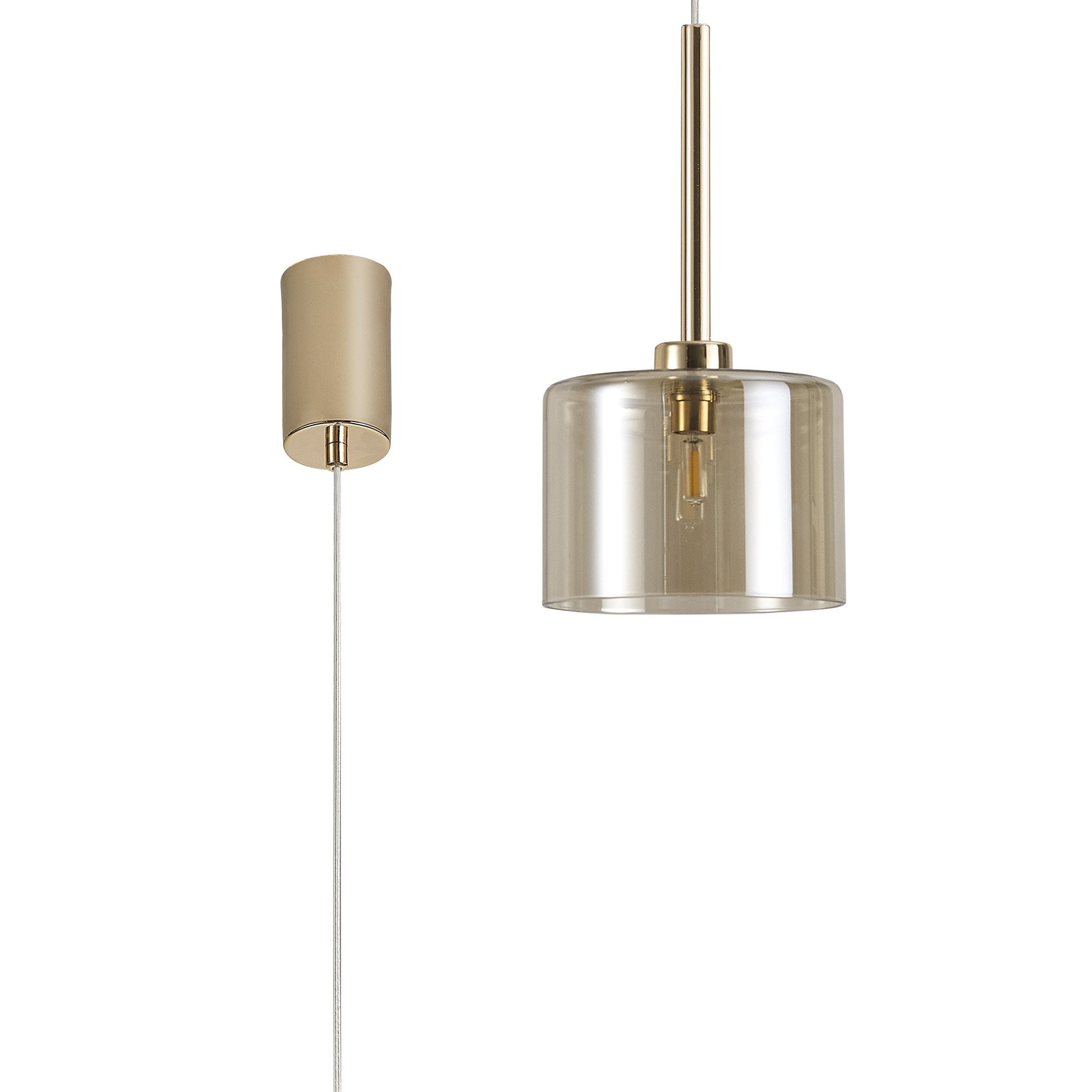 Fabula Tamworth Single Pendant - Medium Cylinder Shade - French Gold & Cognac Glass