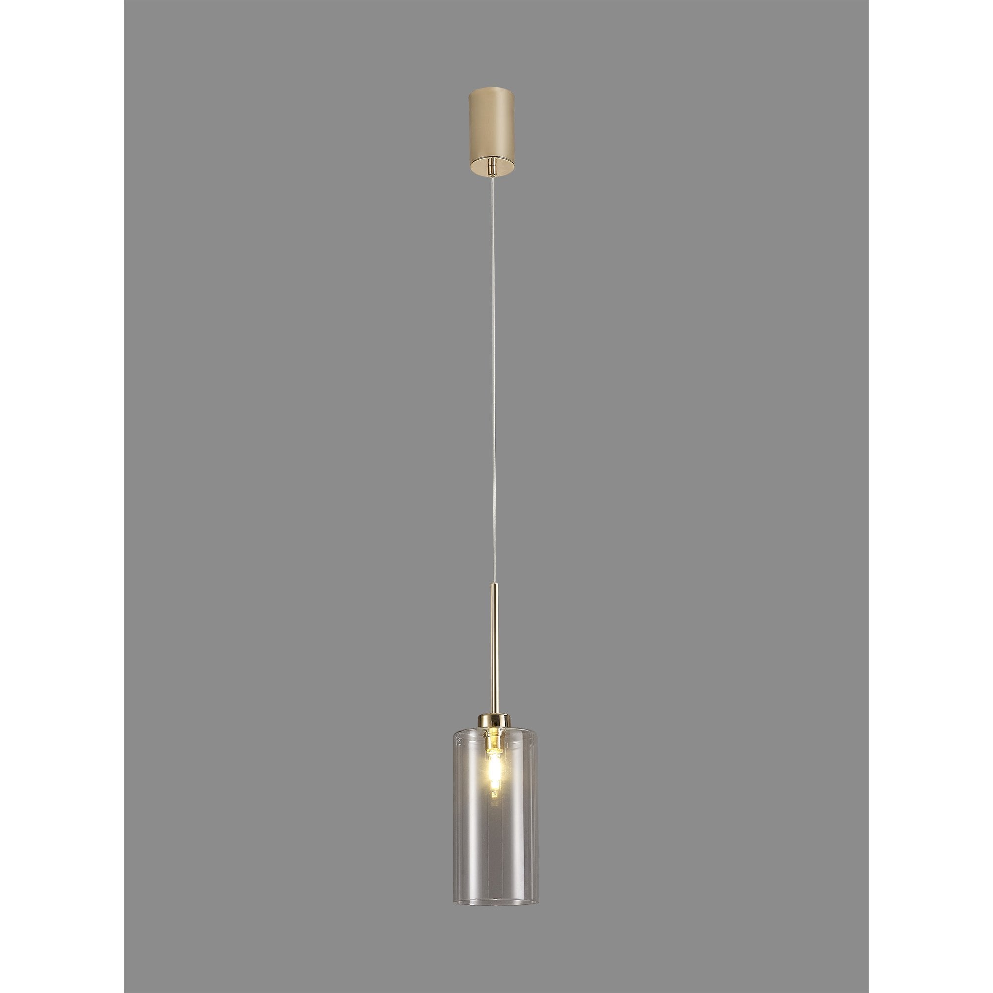 Fabula Tamworth Single Pendant - Tall Cylinder Shade - French Gold & Clear Glass