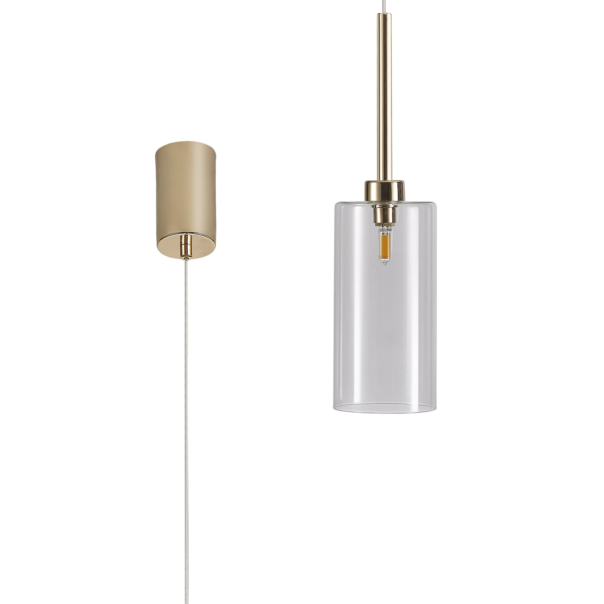 Fabula Tamworth Single Pendant - Tall Cylinder Shade - French Gold & Clear Glass