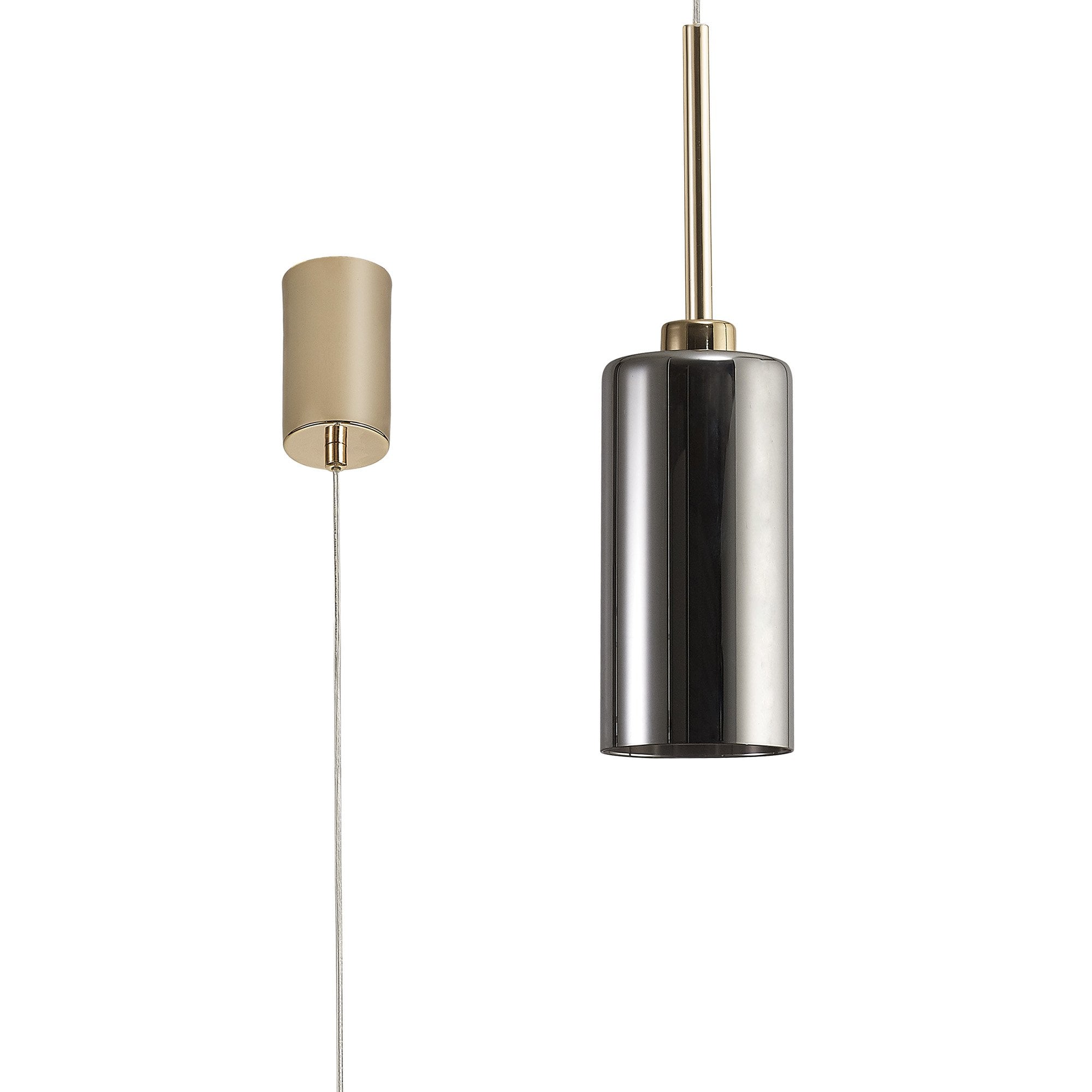 Fabula Tamworth Single Pendant - Tall Cylinder Shade - French Gold & Chrome Glass