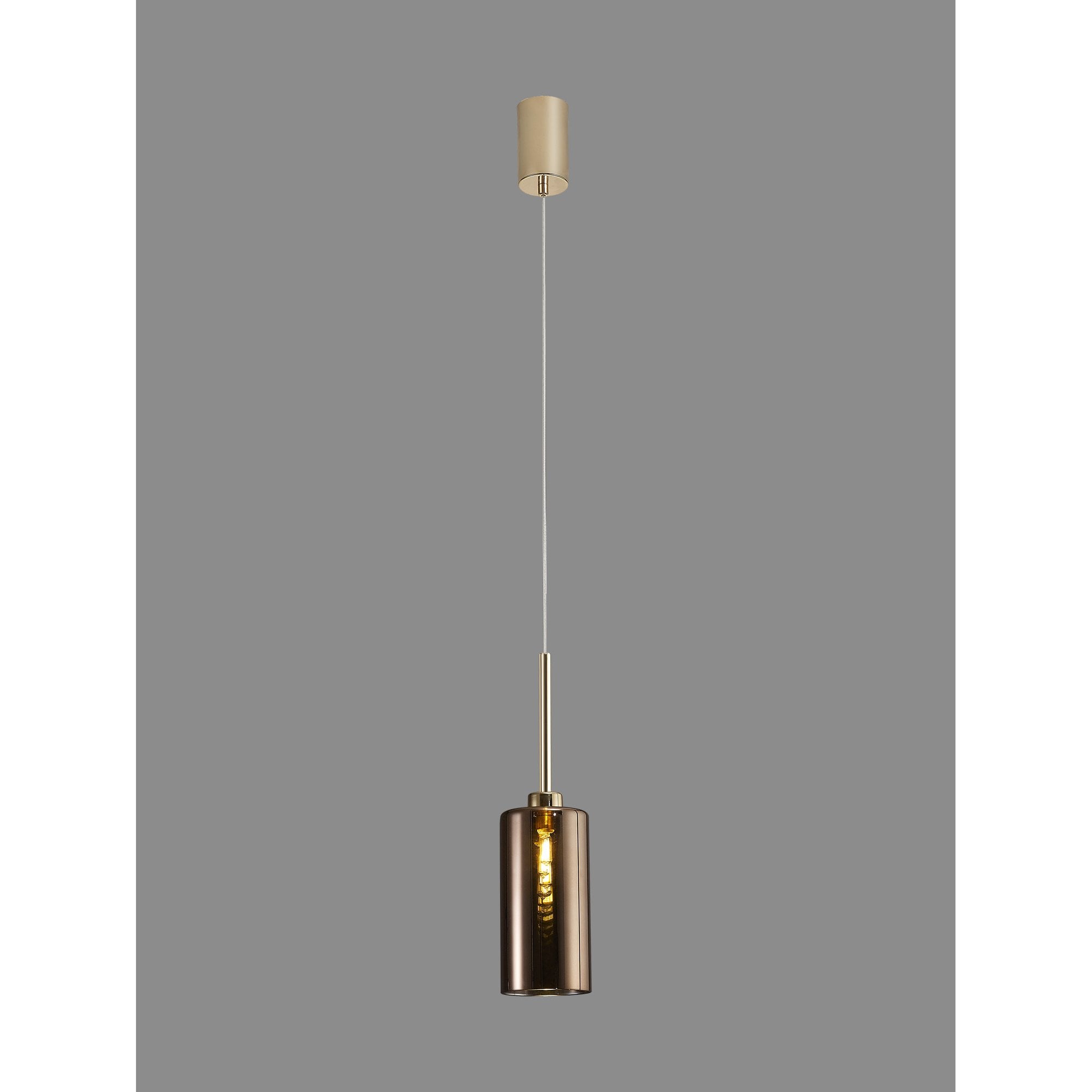 Fabula Tamworth Single Pendant - Tall Cylinder Shade - French Gold & Copper Glass