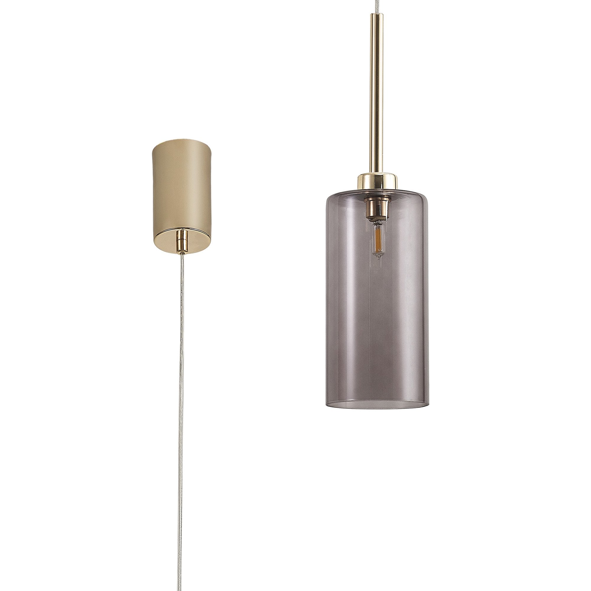 Fabula Tamworth Single Pendant - Tall Cylinder Shade - French Gold & Smoked Glass