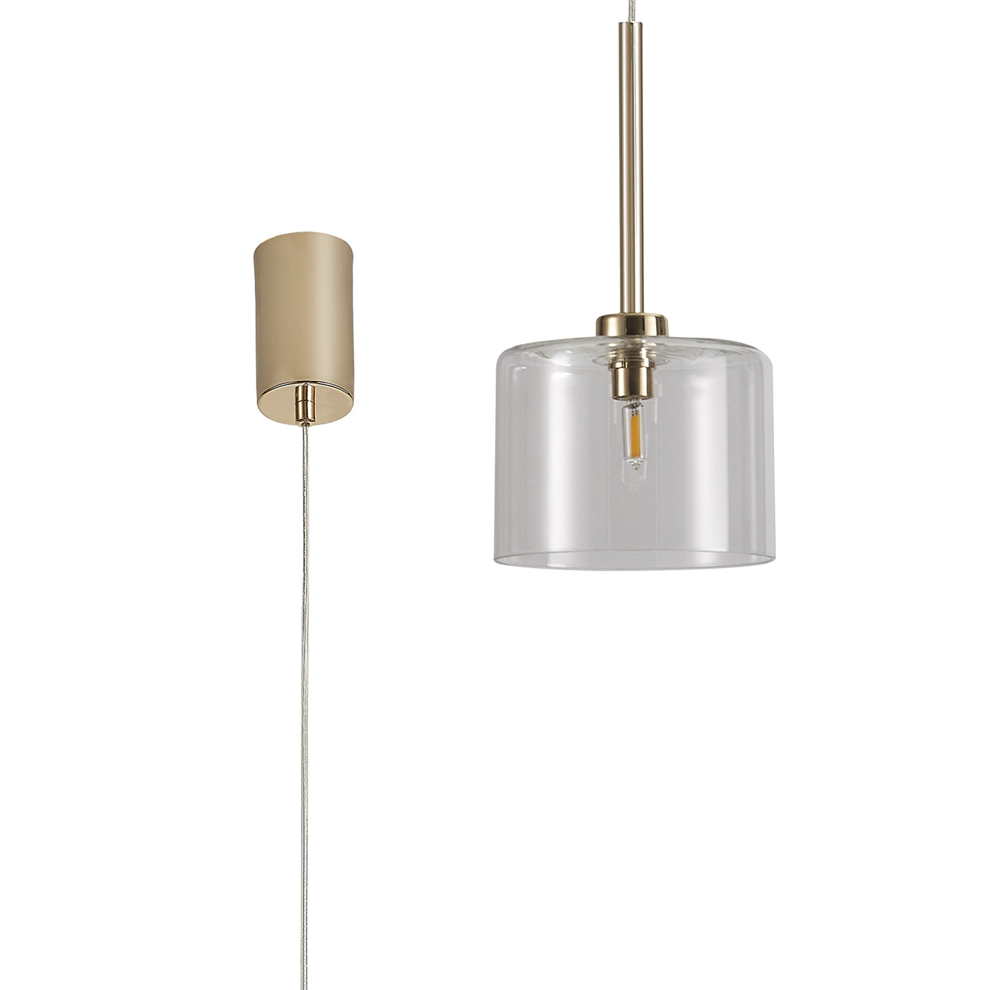 Fabula Tamworth Single Pendant - Short Cylinder Shade - French Gold & Clear Glass