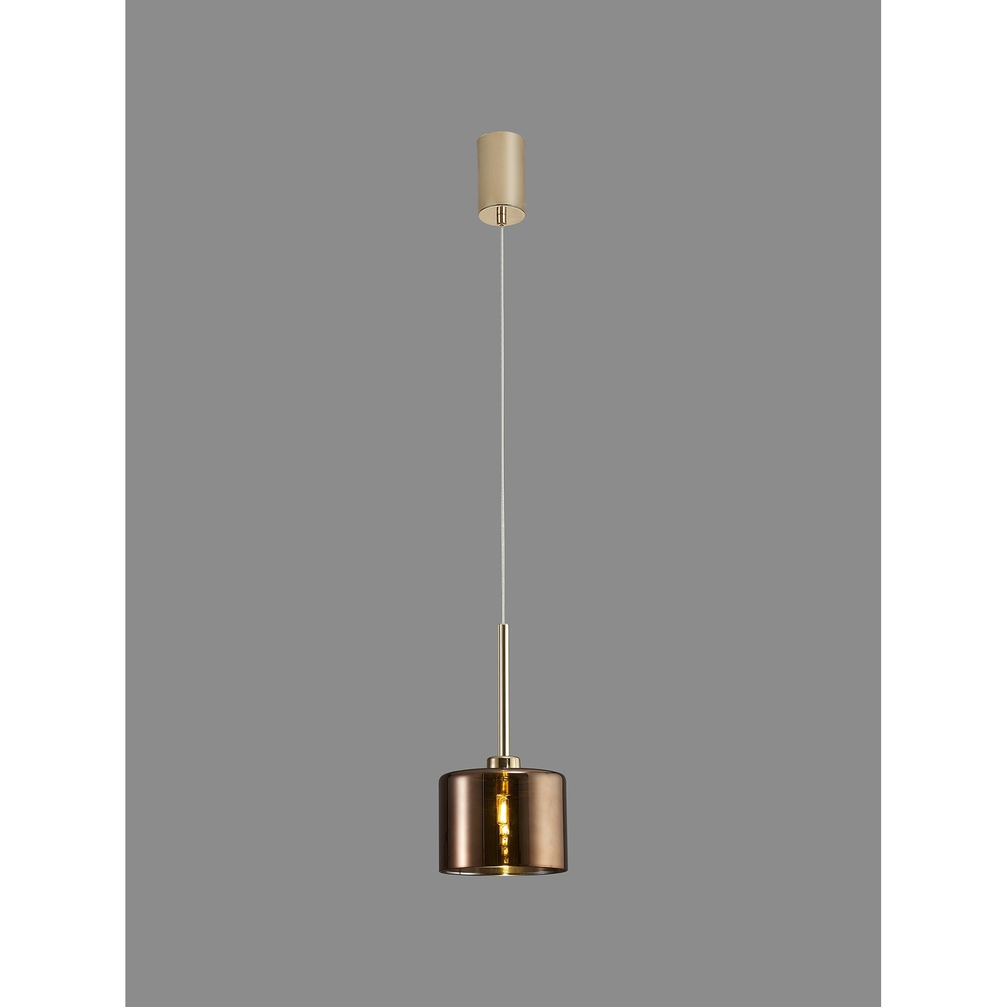 Fabula Tamworth Single Pendant - Short Cylinder Shade - French Gold & Copper Glass