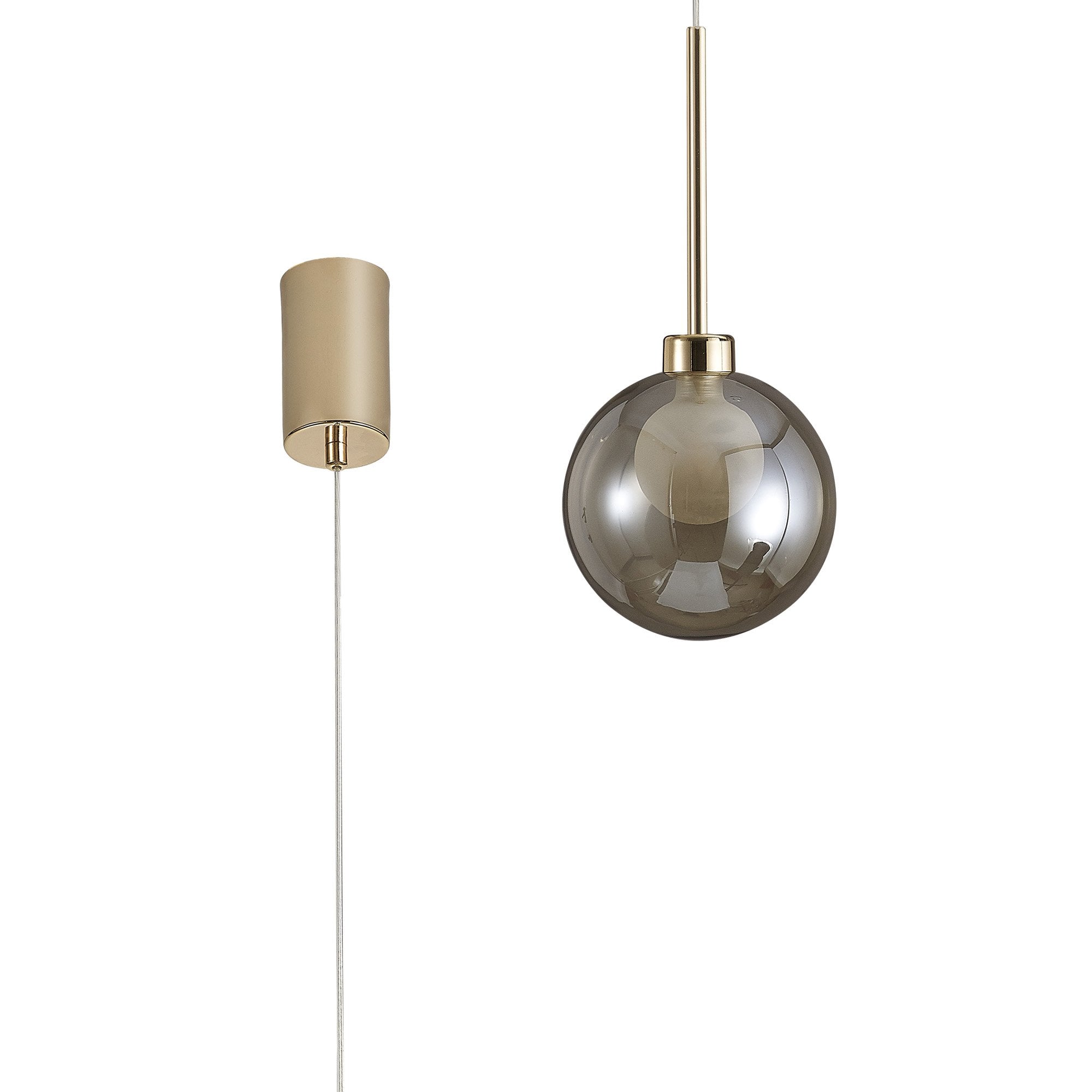 Fabula Tamworth Single Pendant - Round Shade with Inner Frosted Globe - French Gold, Cognac & Frosted Glass