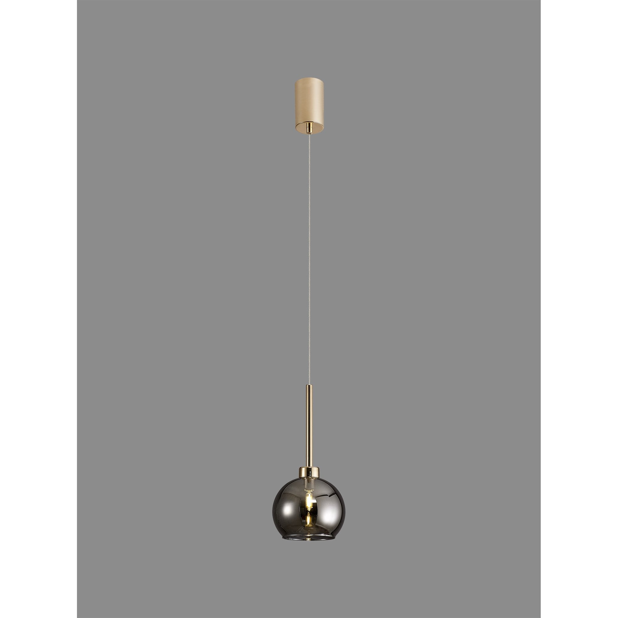 Fabula Tamworth Single Pendant - Round Open Mouth Shade - French Gold & Smoked Glass