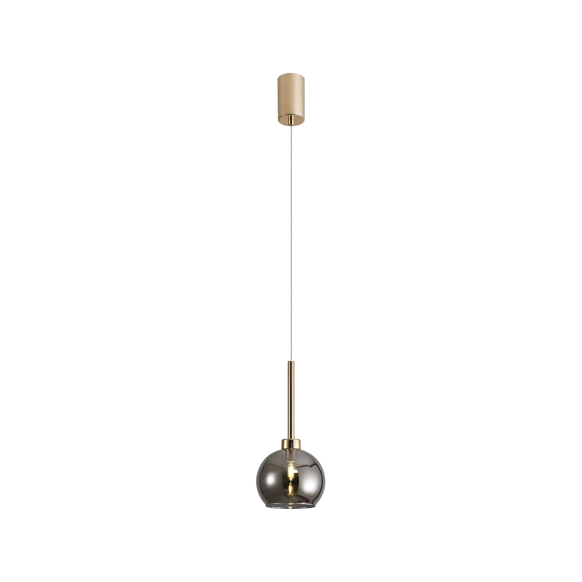 Fabula Tamworth Single Pendant - Round Open Mouth Shade - French Gold & Smoked Glass