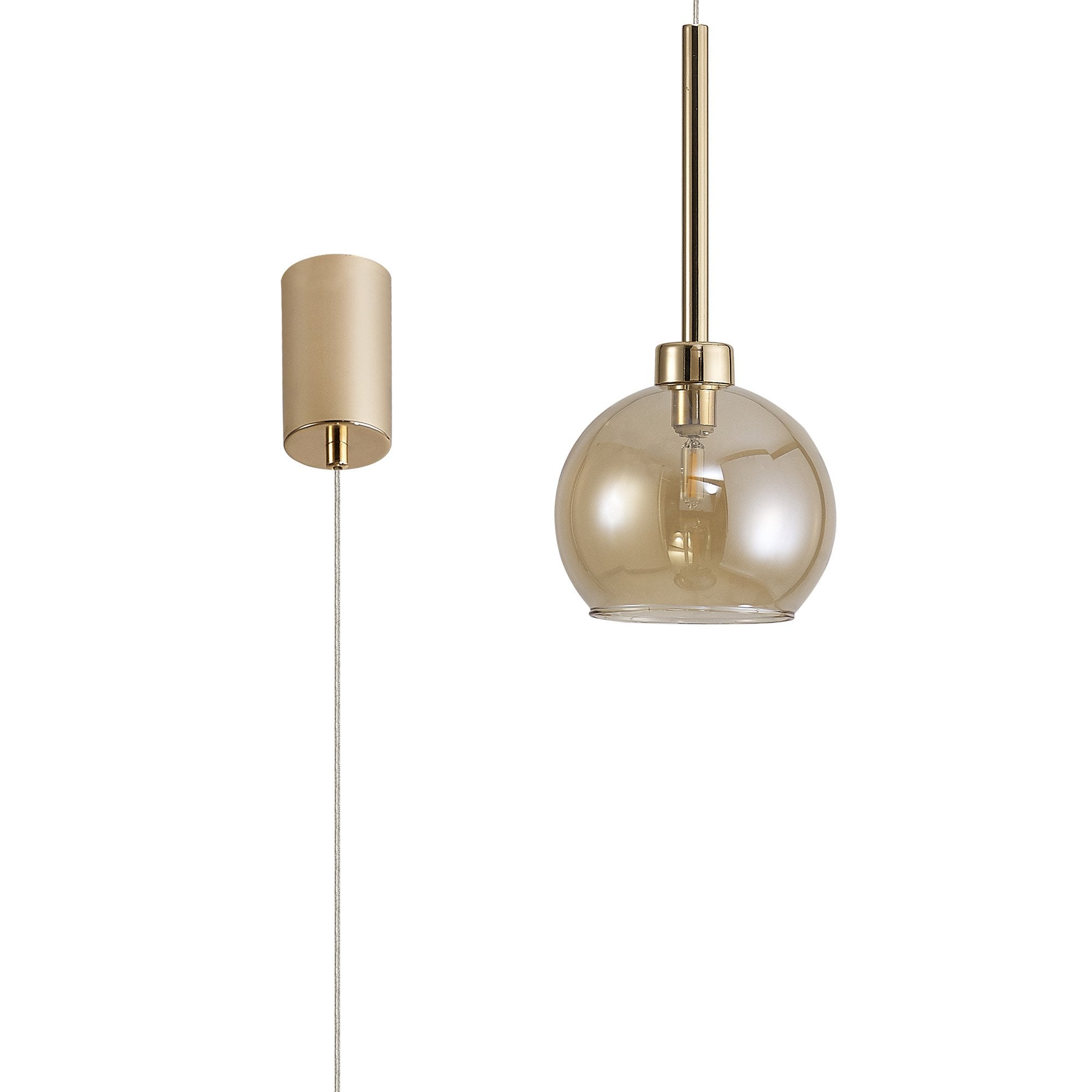 Fabula Tamworth Single Pendant - Round Open Mouth Shade - French Gold & Amber Glass