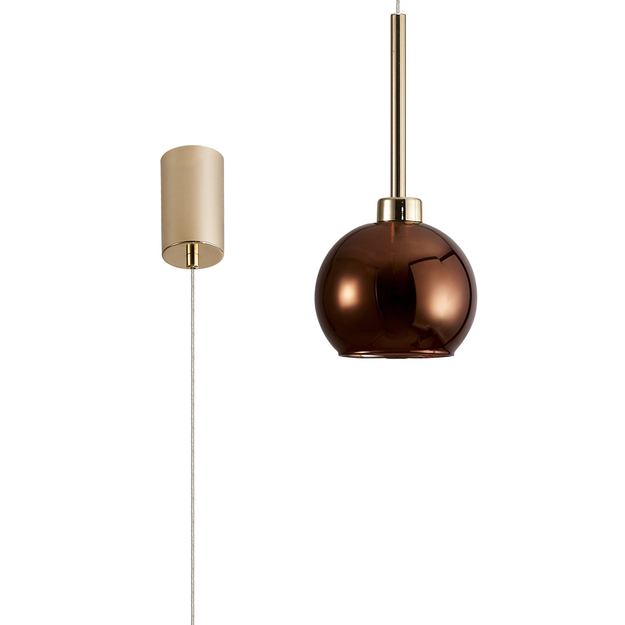 Fabula Tamworth Single Pendant - Round Open Mouth Shade - French Gold & Dark Copper Glass