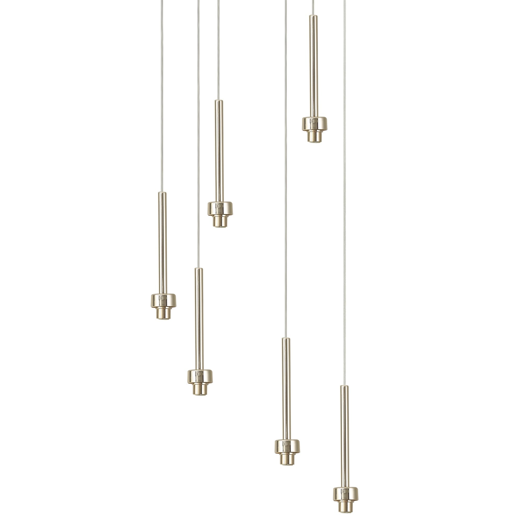 Fabula Tamworth 6 Light Round Pendant - Round Shades with Inner Frosted Globes - French Gold, Chrome & Frosted Glass