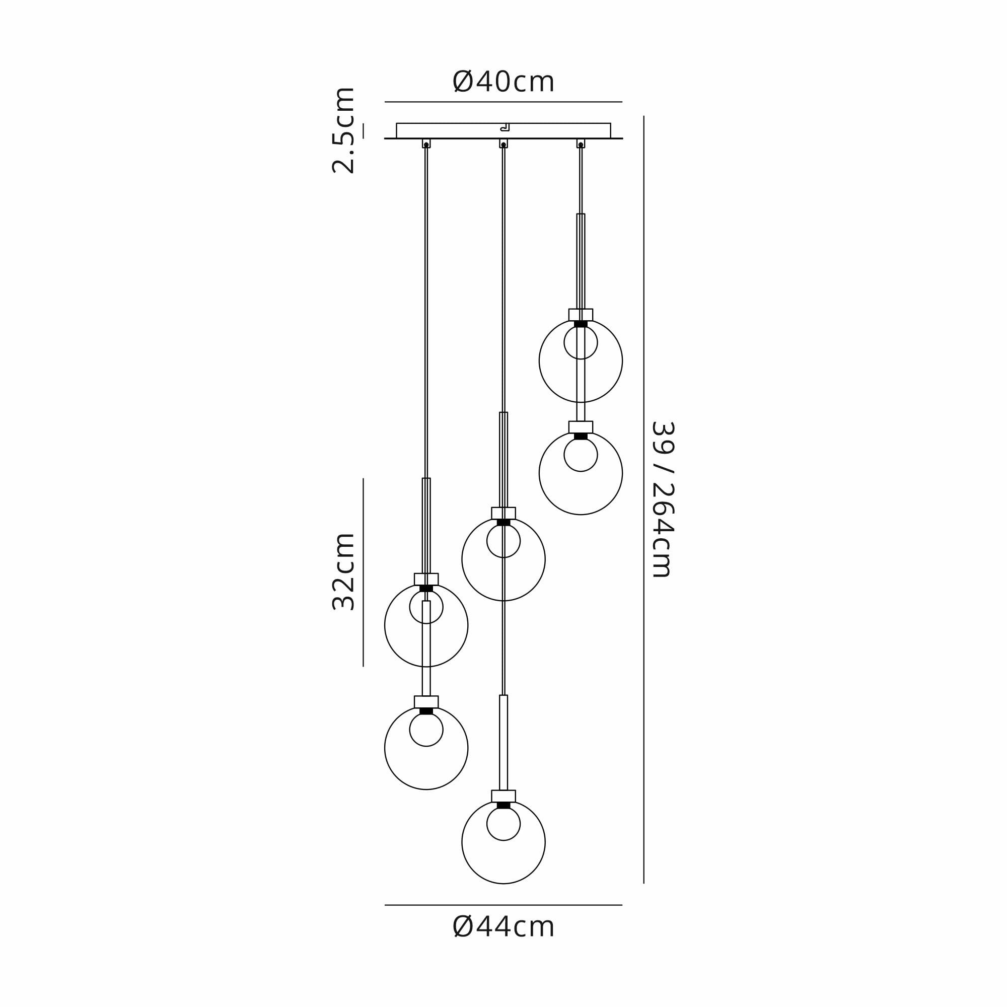 Fabula Tamworth 6 Light Round Pendant - Round Shades with Inner Frosted Globes - French Gold, Clear & Frosted Glass