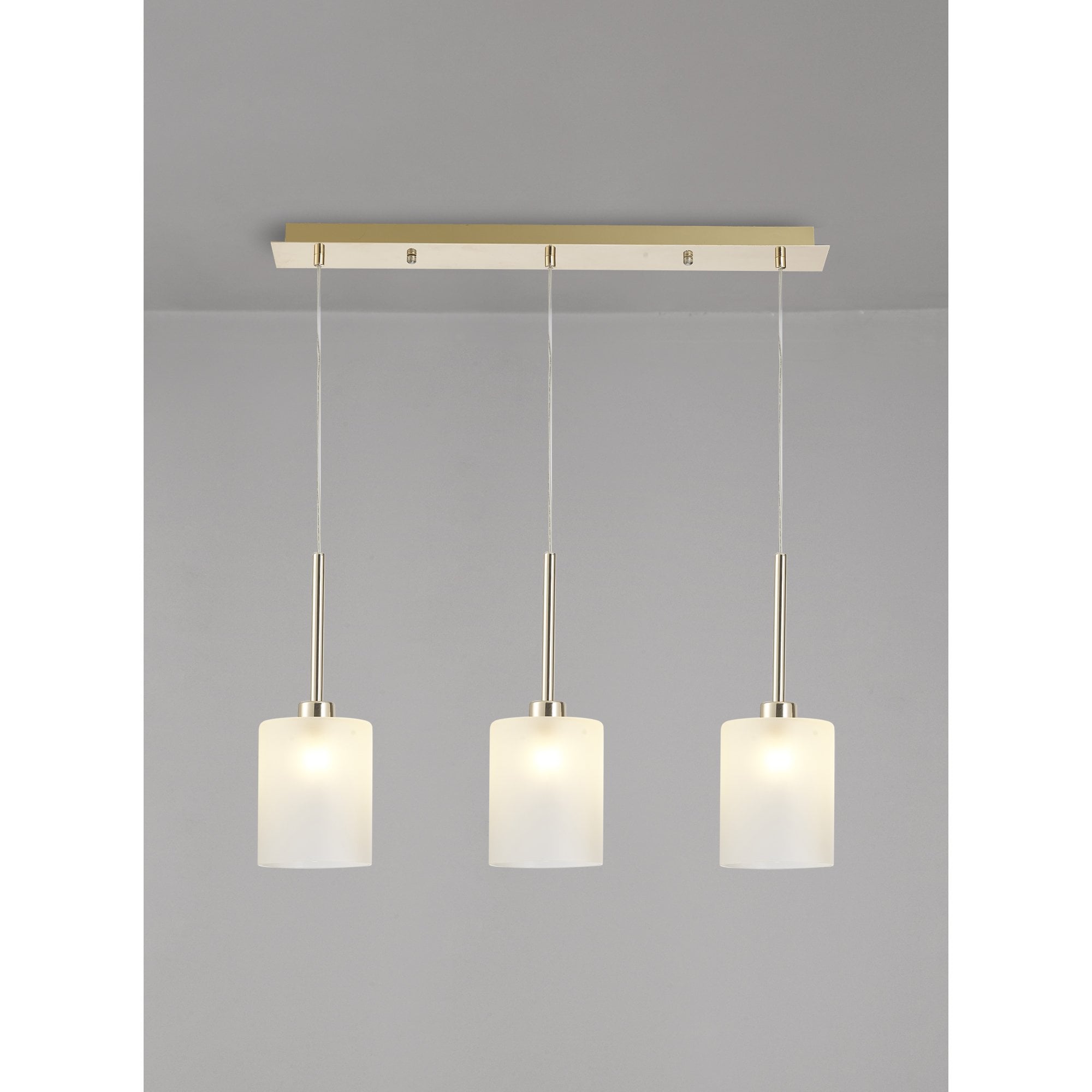 Fabula Tamworth 3 Light Linear Pendant - Medium Cylinder Shades - French Gold & Frosted Glass